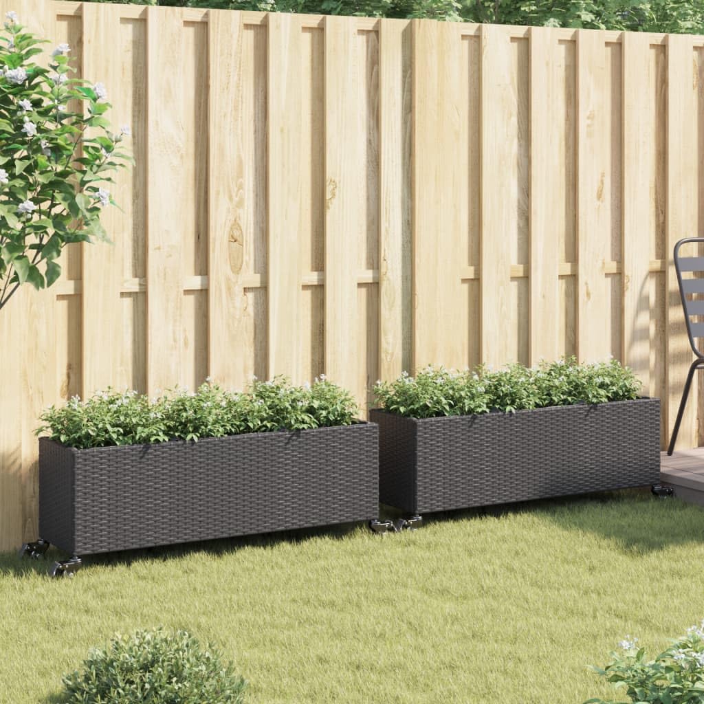 Pflanzkübel Mit Rollen 2 STK Schwarz 107x32x38 cm Poly Rattan