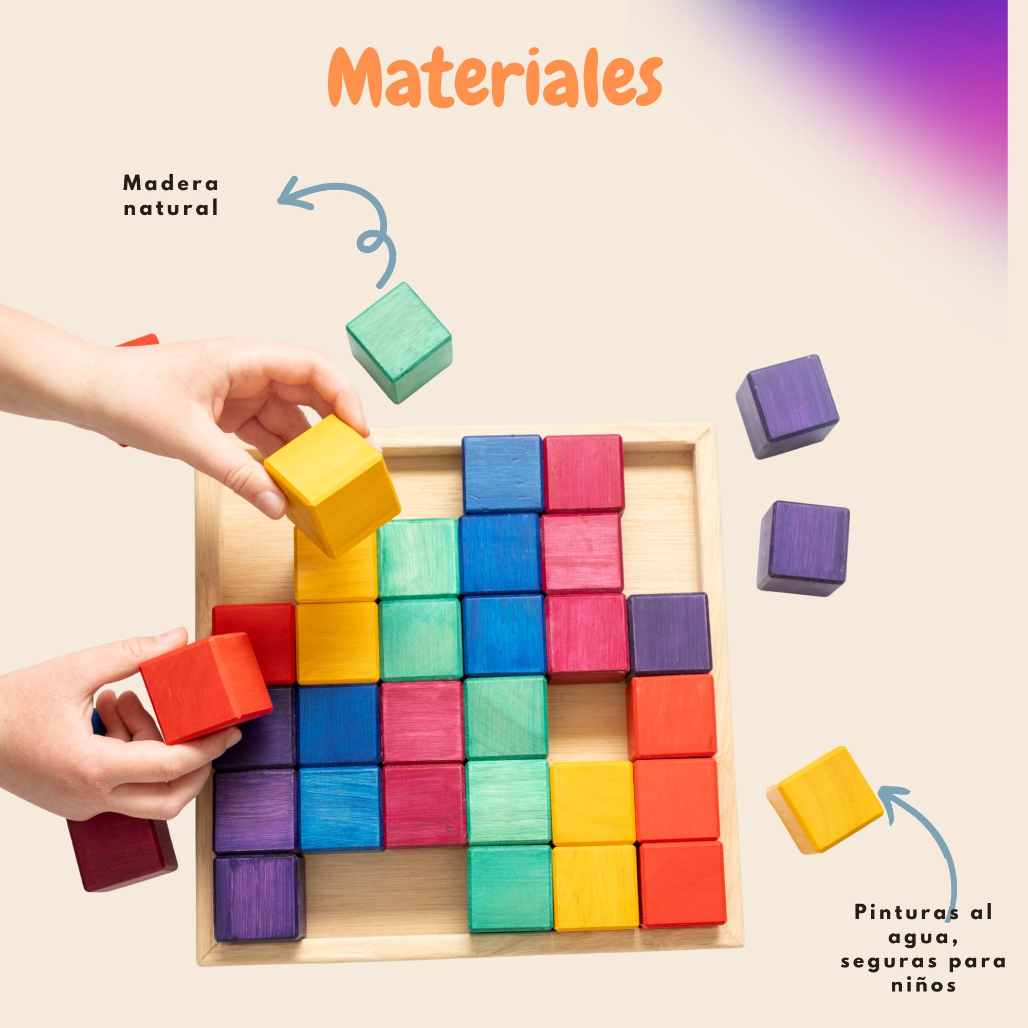 Wielokolorowe drewniane kostki - 36 malowanych bloków wodnych - Zabawka Montessori Waldorf Edukacyjna - Zestaw do układania w stosy - Dzieci w wieku 3+ lat - Oryginalny prezent urodzinowy