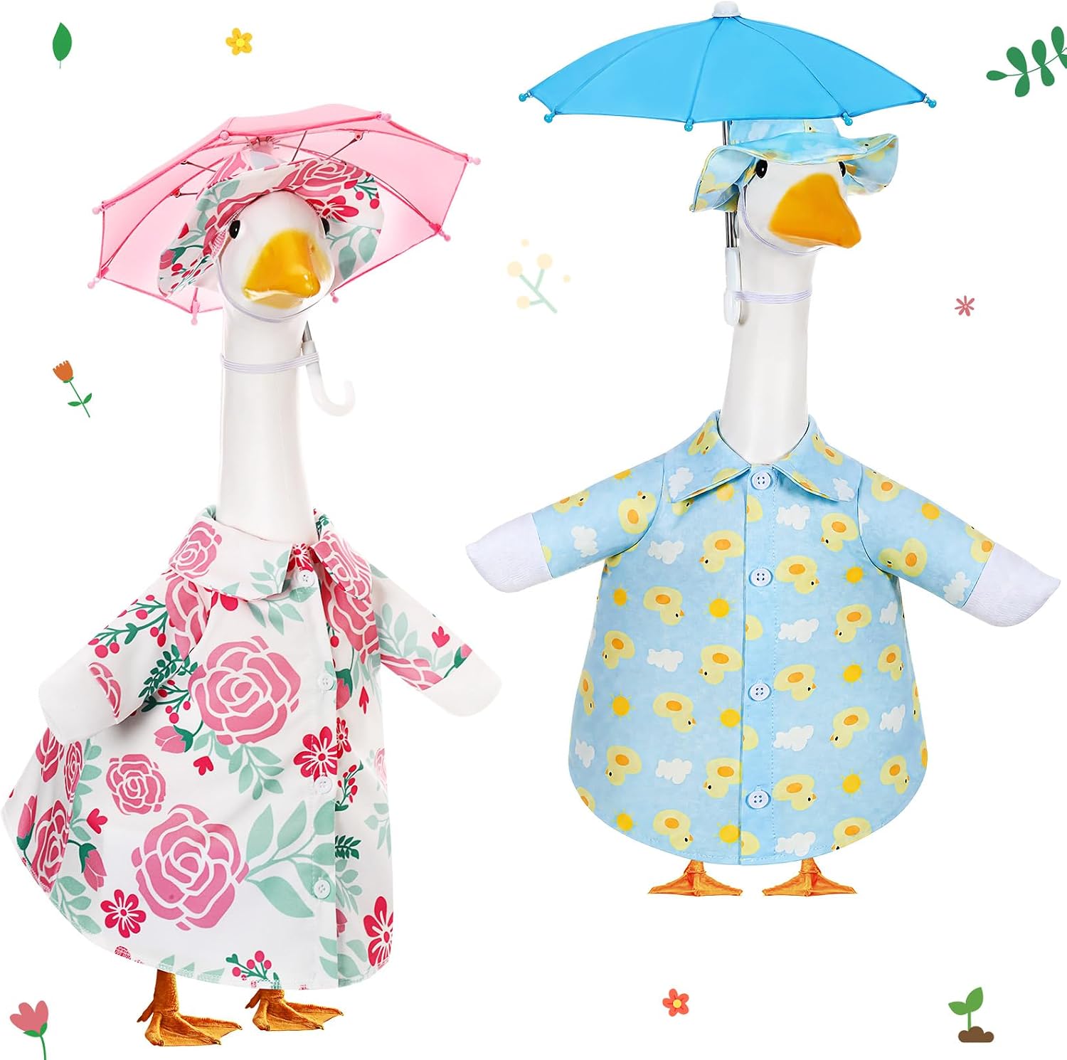 2 Set Porch Goose Outfit Raincoat and Umbrella Summer Lawn Porch Goose Cloth Costume Raincoat Outfits for Summer Outdoor Patio Yard Lawn Decoration(Blue and Rose Red,23 Inches,Classic Style)