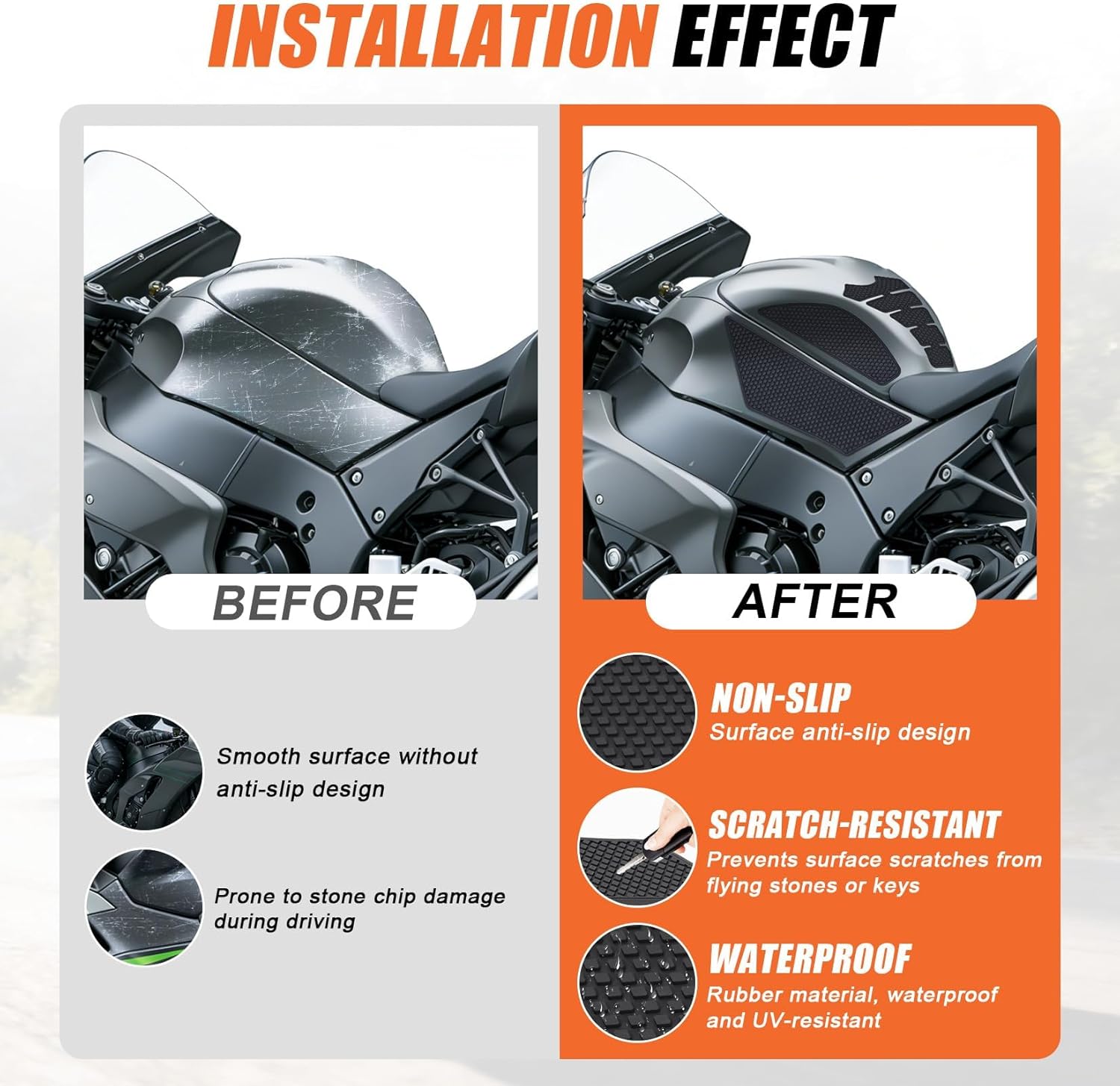 Fuel Tank Pads for Ninja ZX10R with Strong Adhesive - Motorcycle Anti-Slip Fuel Tank Pad Tank Protectors Accessories for Ninja ZX10R ZX-10R 2011-2025