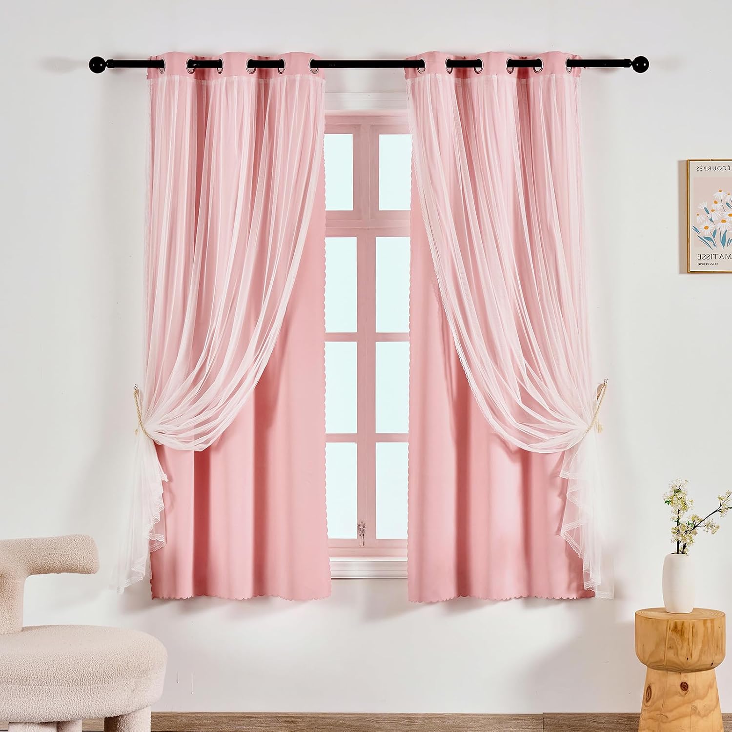 Anytime Double Layer Blackout Curtains 2 Panels，35Wx63L，Blush Pink