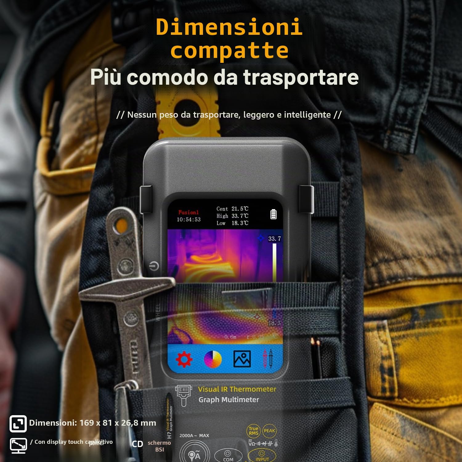 BSIDE SH7 Termocamera Multimetro 320×320 Risoluzione con 20000 conteggi Multimetro 3,98'' TFT Touchscreen 25Hz Termocamere infrarossi (-20℃-1300℃) con 15 tavolozze termiche TRMS Auto-Ranging Tester