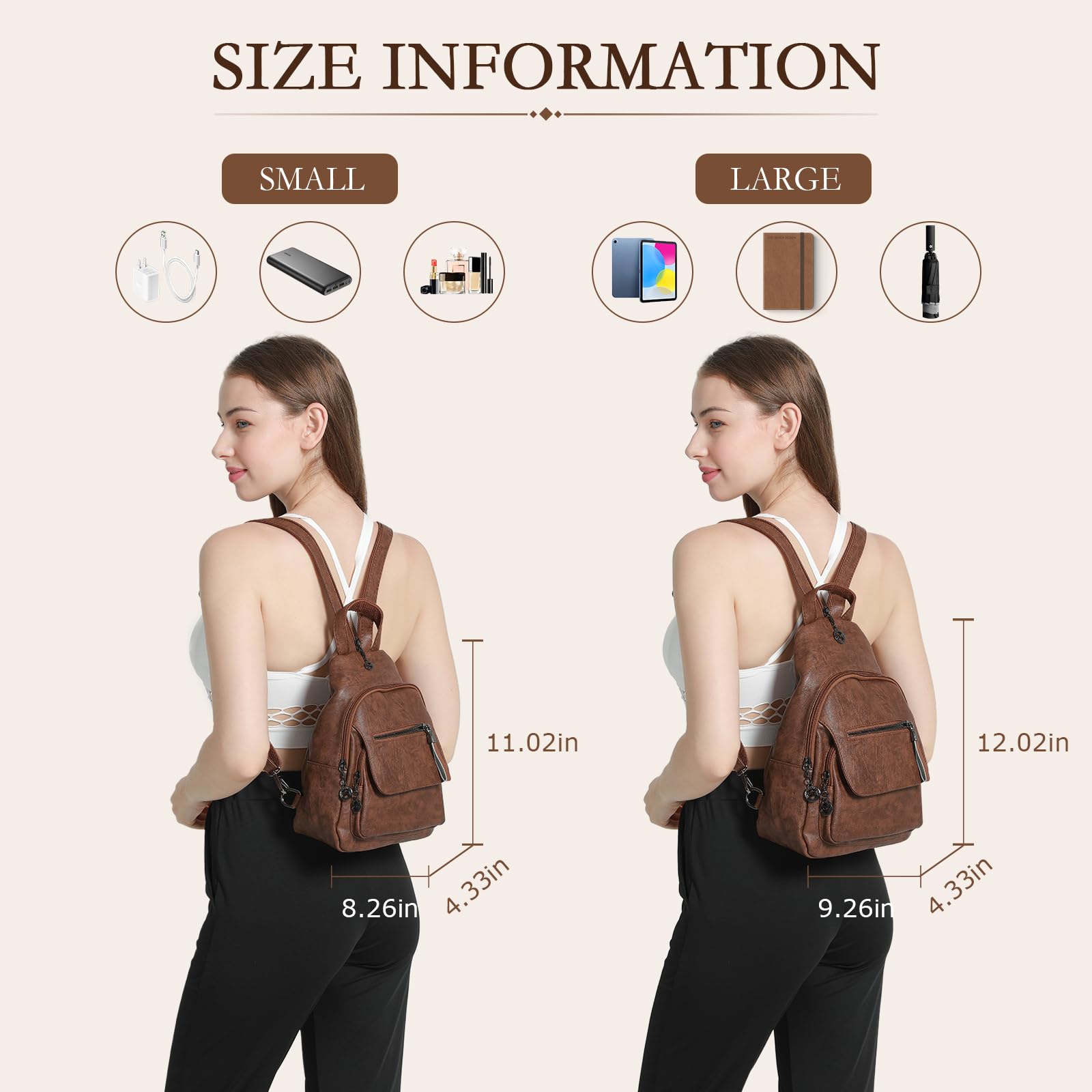 Mochila pequeña para mujer, de piel sintética, convertible