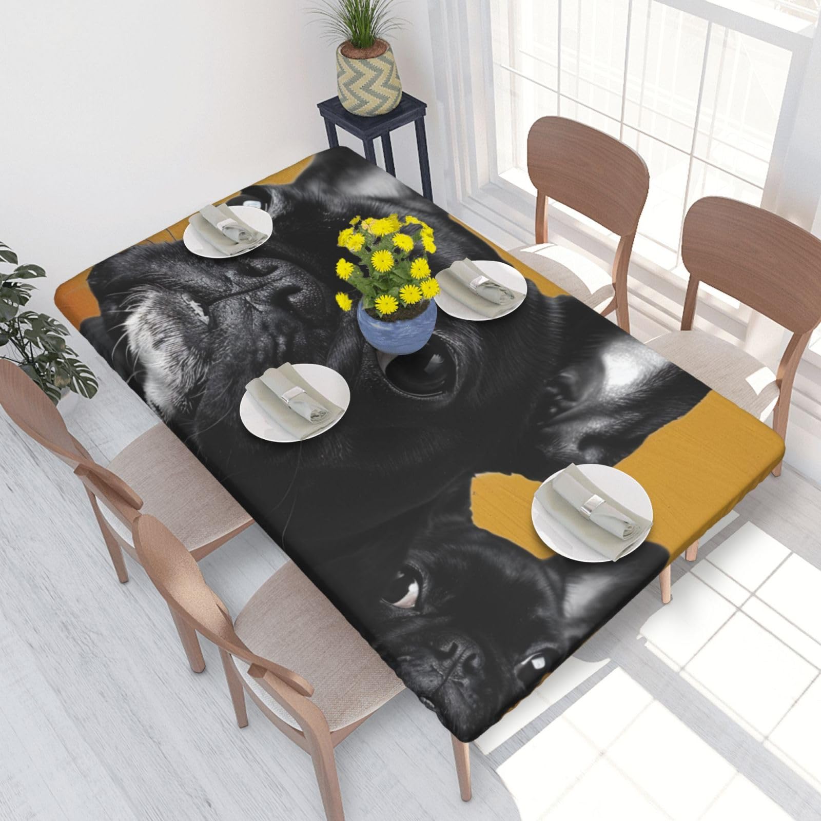 WPKJU Cute Pug Printed Tablecloths 4ft Rectangular Table Covers Washable Polyester Decorative Table Cloth for Dining Table Picnic Wedding