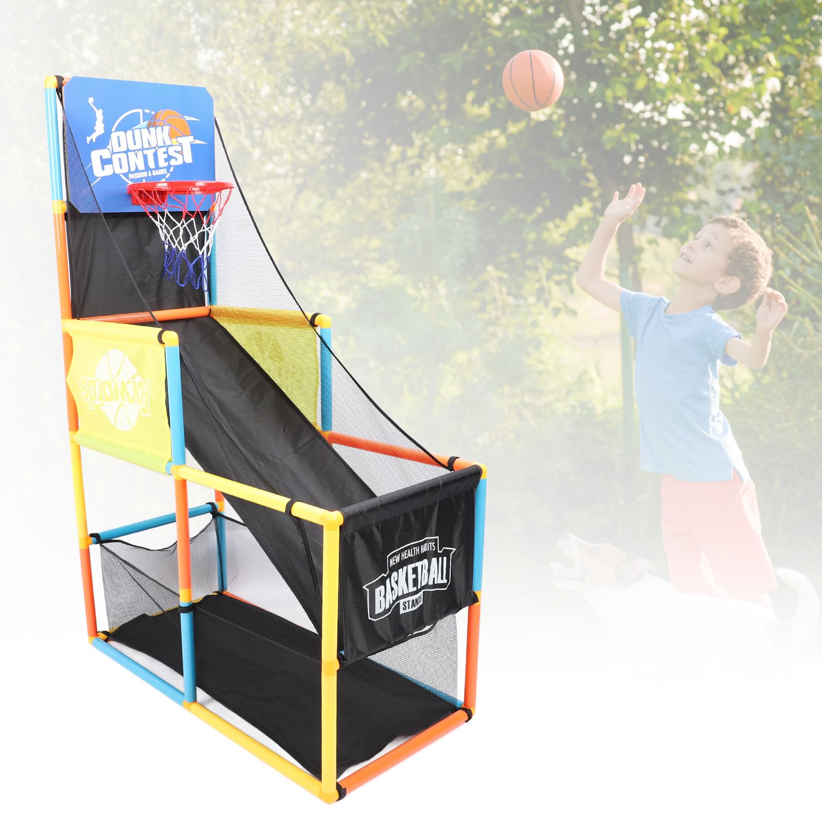 Set da Basket a Colpo Singolo per Bambini. Gioco Indoor e Outdoor. Include 2 Palline e Pompa