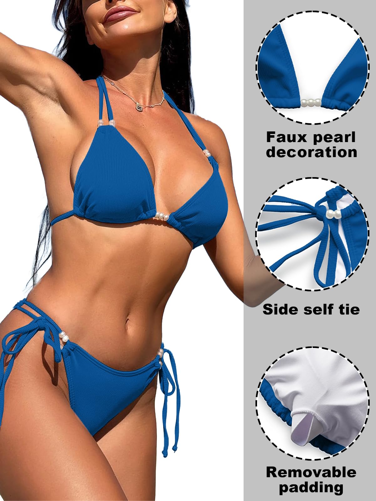 JFAN Costume da Bagno Donna Due Pezzi Sexy Halter Triangolo Bikini Donna Mare Curvy Brasiliana Imbottito Bikini Top e Vita Bassa Costume Perizoma Tie Laterale