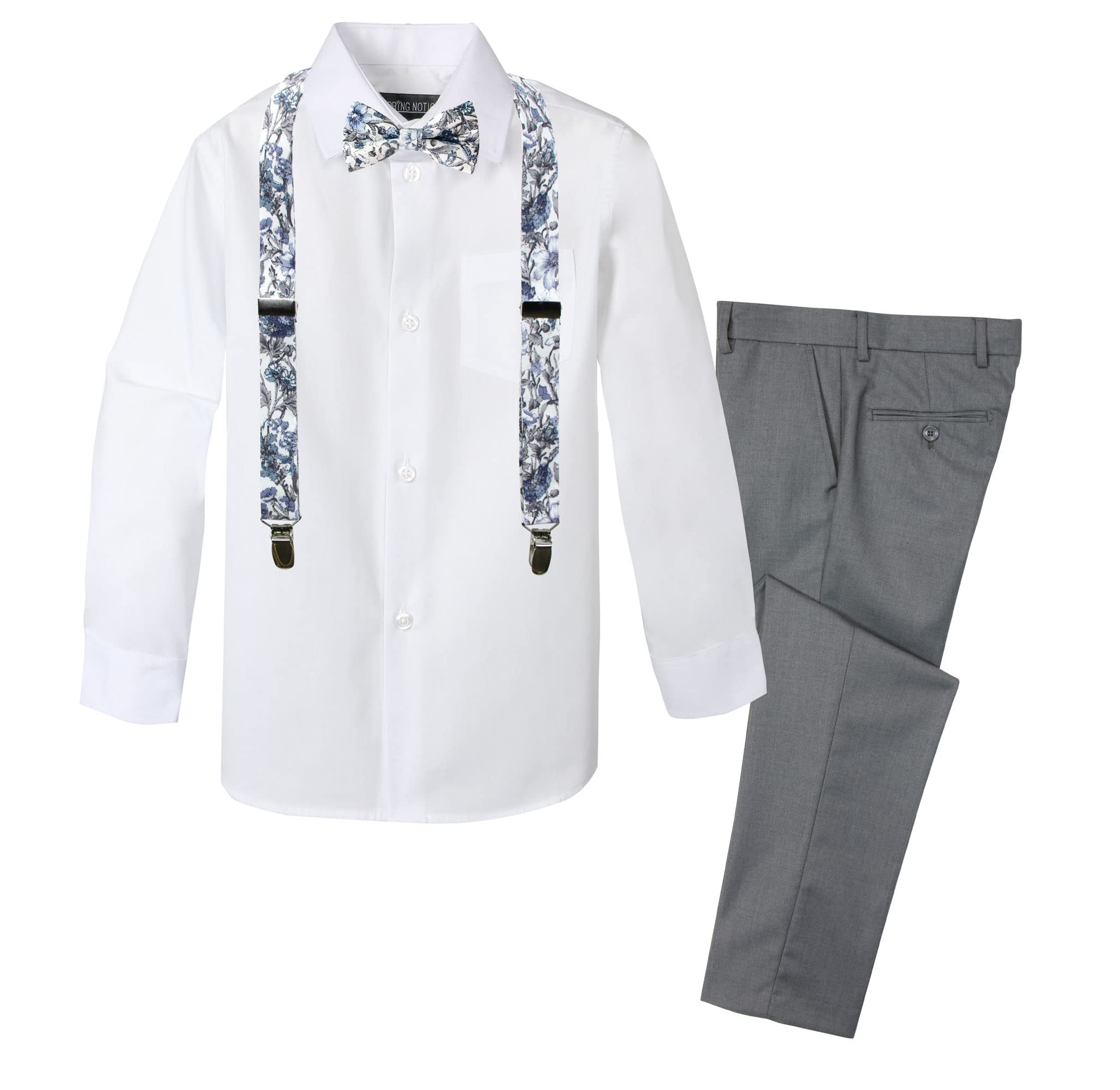 Spring Notion Boys' 4-Piece Floral Suspenders Outfit