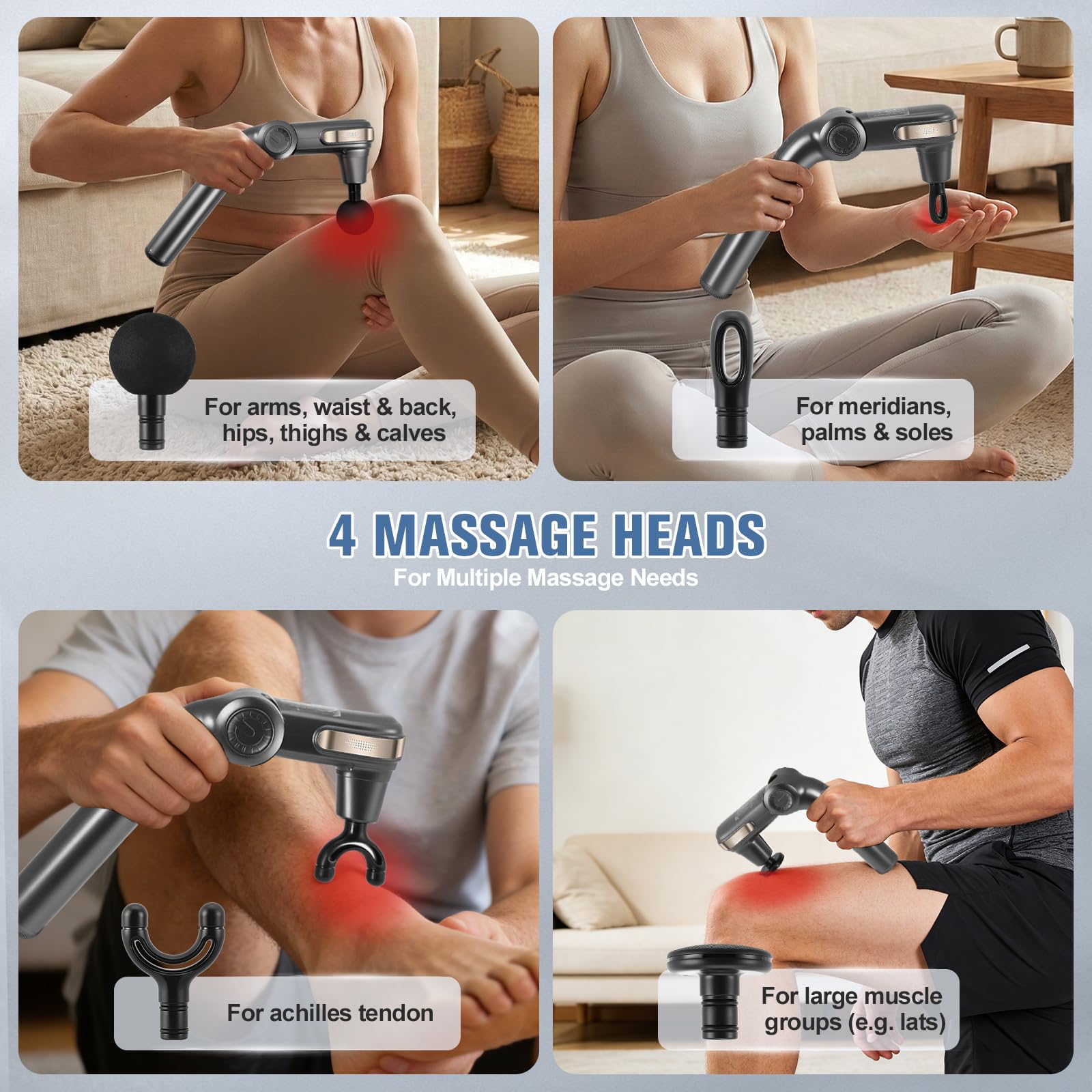 Pistolet de massage des tissus profonds — 3 angles réglables, 4 embouts, 5 vitesses — Masseur musculaire portatif (2800 tr/min) pour la maison, la salle de sport et la relaxation musculaire