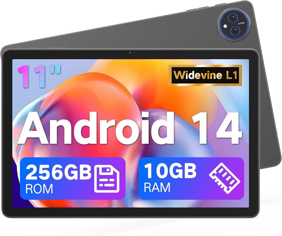 JUNYANG Tablet Android 14 de 11 polegadas com Octa-Core, 256 GB ROM 10 GB de RAM (expansão de 2 TB), tablet PC 2026 com bateria de 8000 mAh, tablet de tela grande HD para leitura de aprendizado de