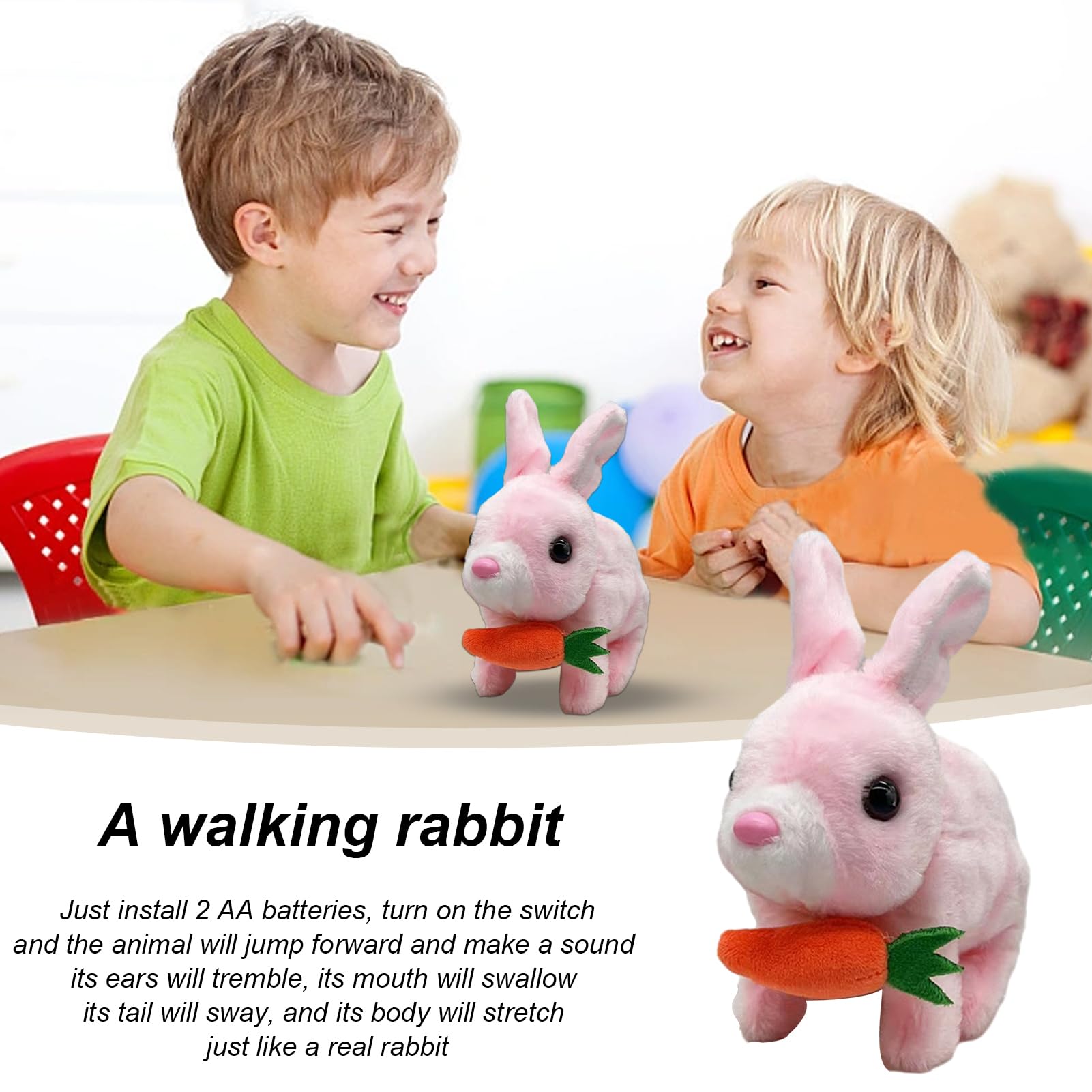 TROONZ Lapin électrique Sauteur – Peluche Interactive Avec Carotte, Mâche, Saute Et Fait Des Sons – Piles AA, Cadeau Pâques