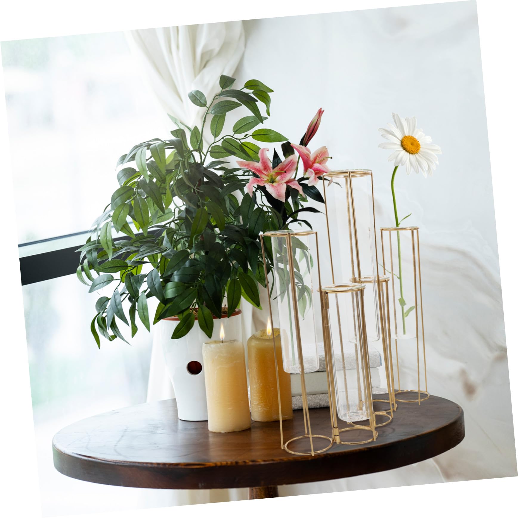 Vase Hydroponique Rotatif Verre avec Support Métallique Robuste pour Propagation de Plantes Décoration de Table pour Mariage et Intérieur
