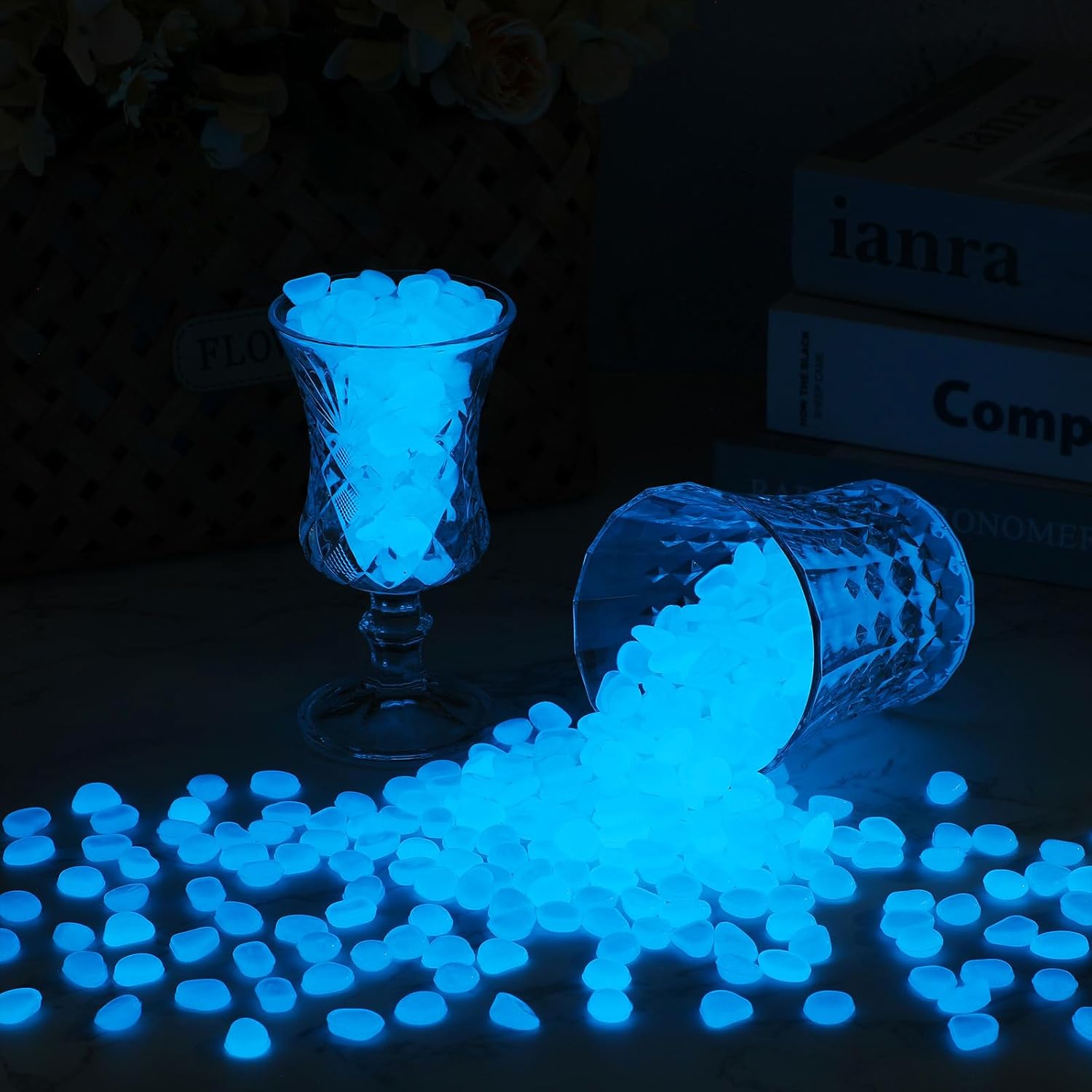 Landical 20000 Pcs Glow in the Dark Rocks Bulk Blue Garden Glow Rocks Outdoor Garden Glow in the Dark Pebble Glow in the Dark Stone for Walkway Backyard Landscaping Fish Tank Plant Decor
