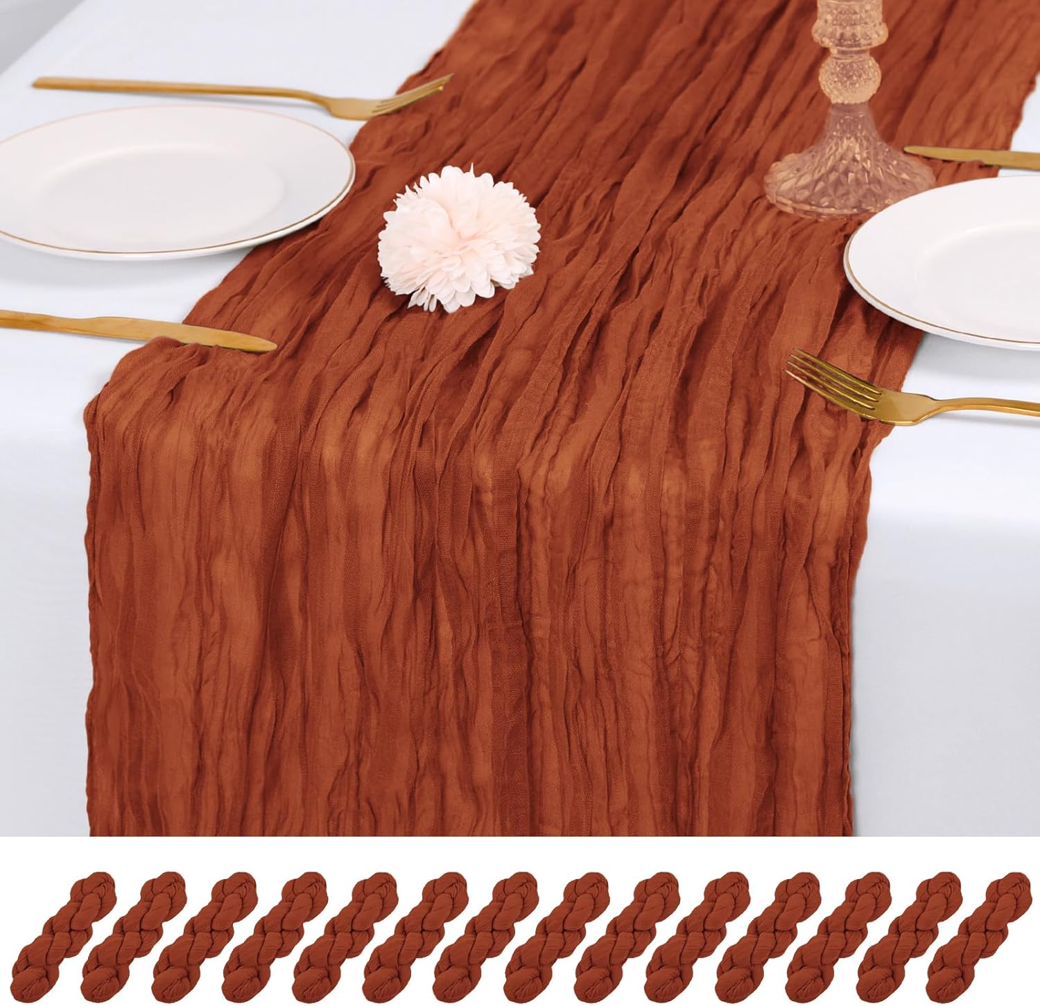 14 Pack Terracotta Cheesecloth Table Runner 17x108 Inch Semi Sheer Boho Gauze Cheese Cloth Fabric Table Runners, for Wedding Party Baby Shower Birthday Home Decor Garden Farmhouse