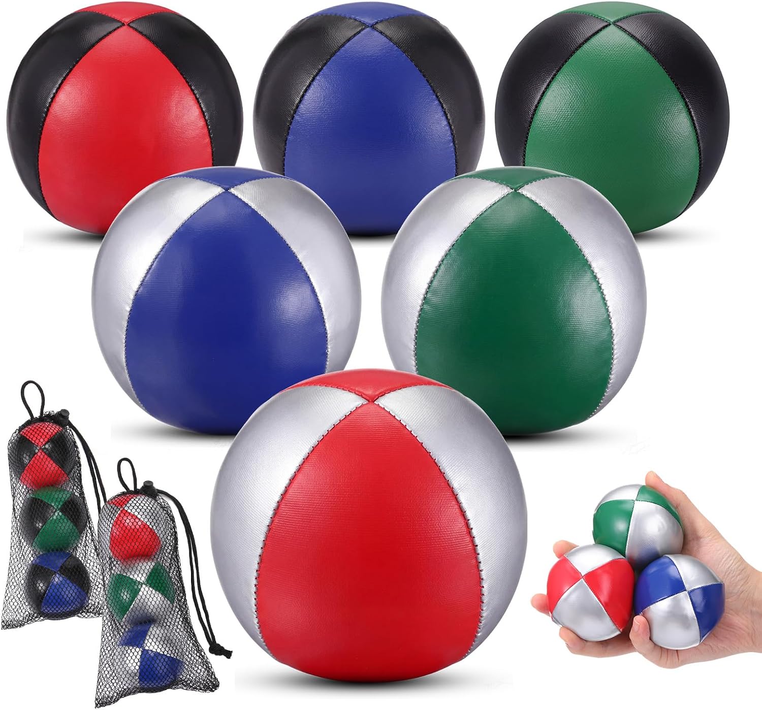 6 Pack Juggling Balls Set for Beginners and Professionals, Vibrant Juggling Bean Bags Durable Soft Easy Grip Juggle Ball Set with Mesh Storage Bag, Gift for Adults(Bright,Mesh)