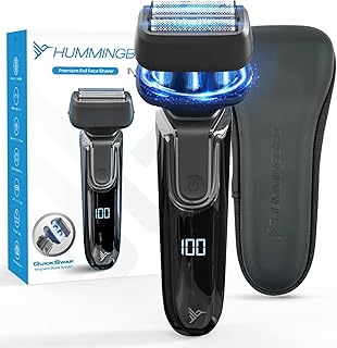 HUMMINGBIRD MK7 Premium Foil Face Shaver, Four Blade Foil & Stubble Trimmer, Electric Razor for Men, Waterproof Wet & Dry Shave, Cordless USB-C Rechargeable, LED Display, Travel Case Included