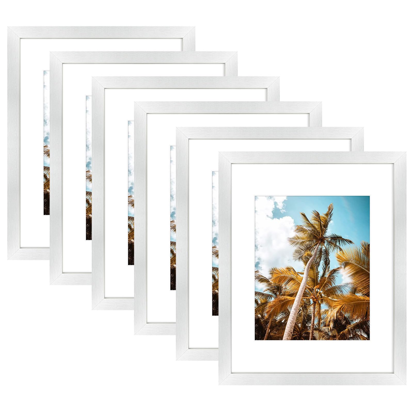 Frametory 6 Pack 11x14 Silver Picture Frame with Real Glass Mat for 8x10
