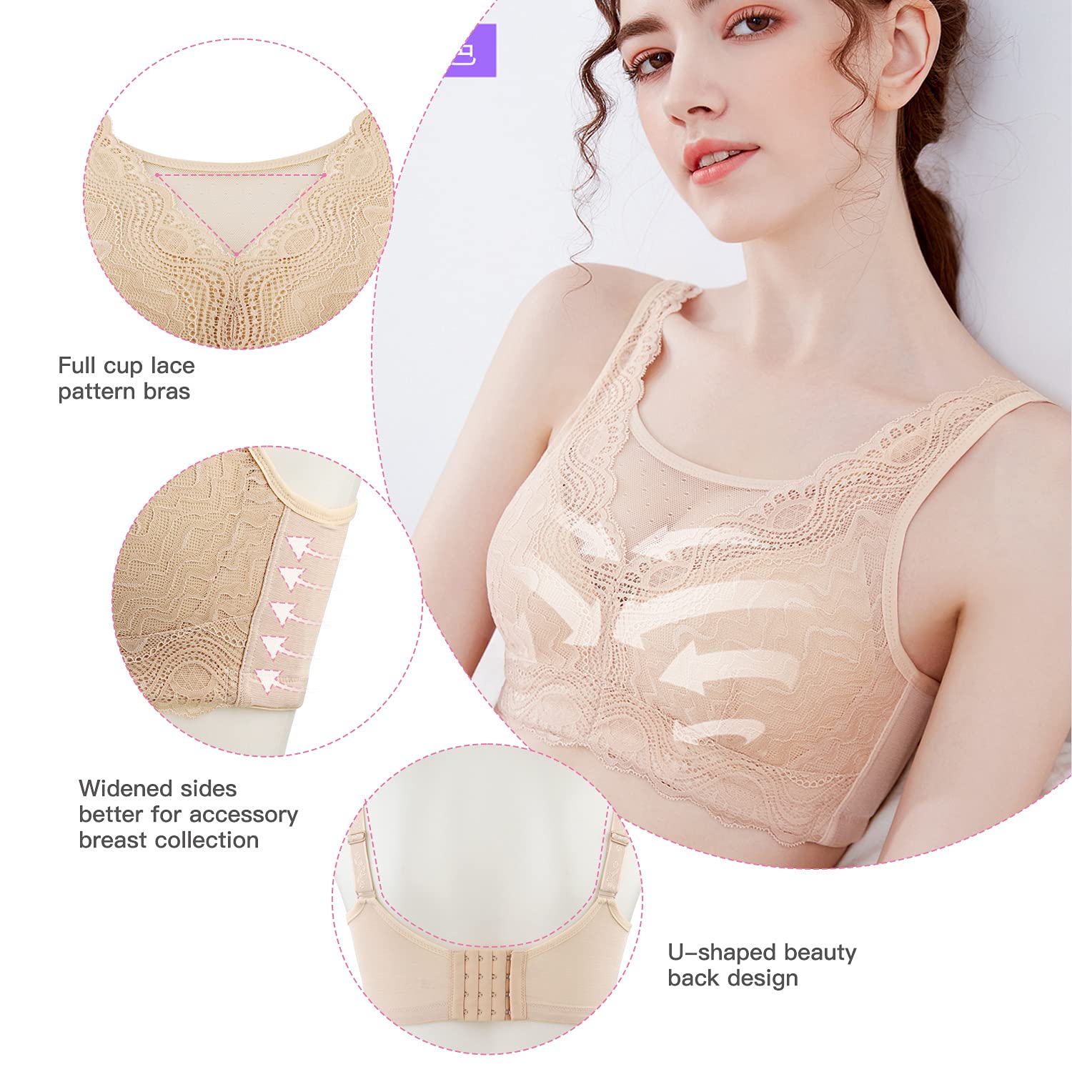Mastektomie-BH mit Taschen,Post Surgery Prothesen BHS für Silikon Brüste Brustformen Spitze Brustkrebs BH