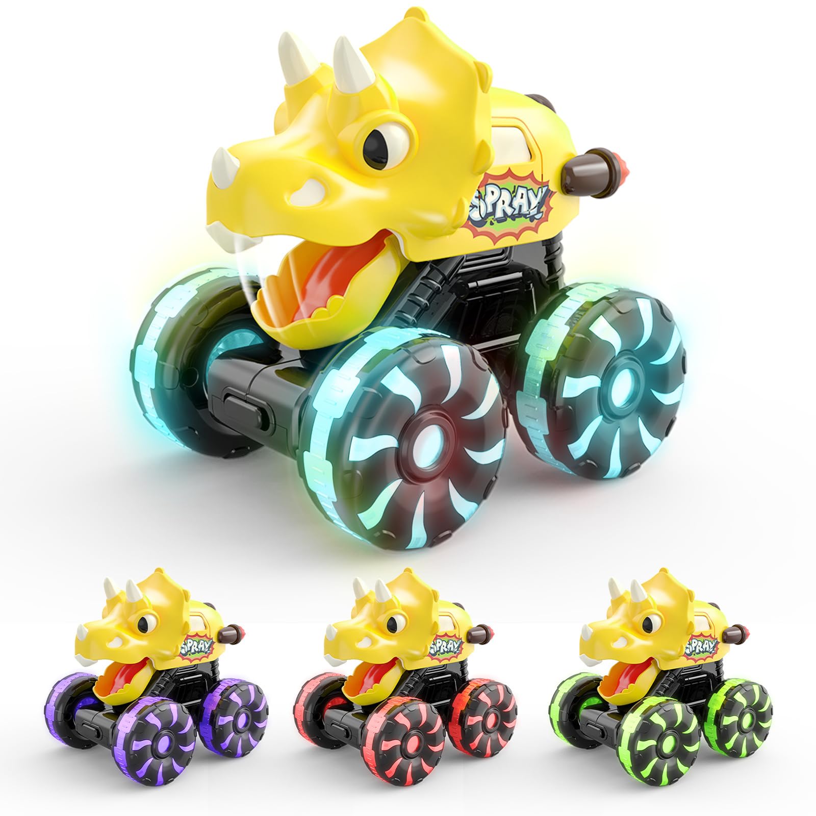 Yellow Triceratops Dino Monster Truck - LED Wheels -1