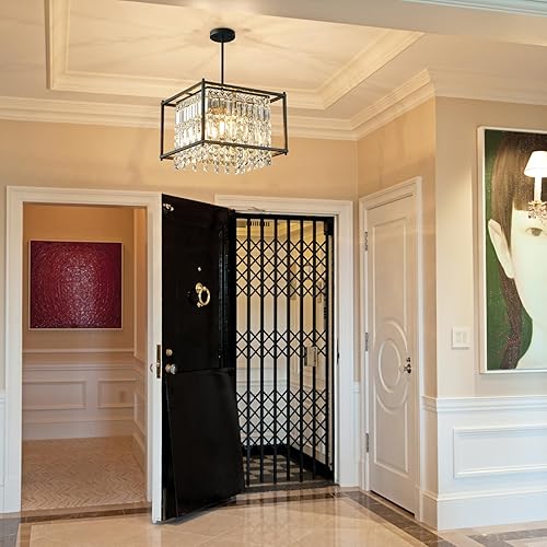 Miniatura 21 de LMQNINE Modernas lámparas colgantes negras para isla de cocina, lámpara de araña de cristal, iluminación colgante ajustable de granja para comedor