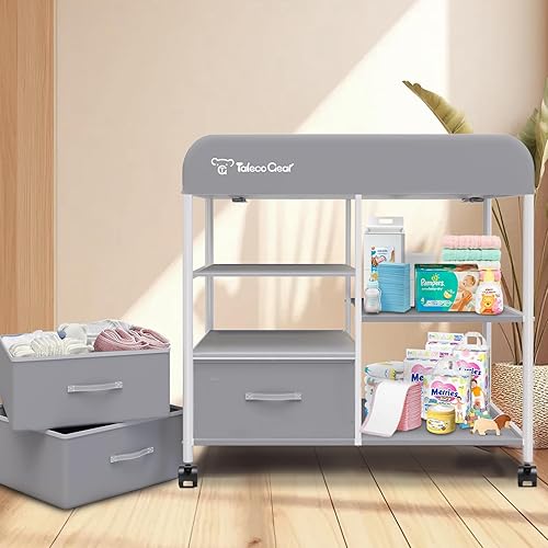 Miniatura 10 de G TALECO GEAR Cambiador de bebé, cambiador portátil, estación de cambio de pañales con almohadilla impermeable, cambiador con 3 cestas de