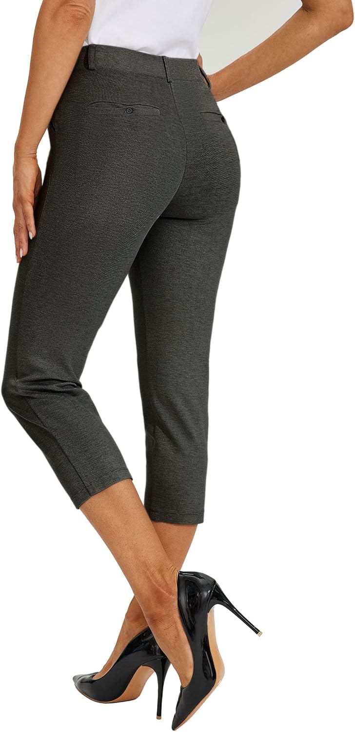 Willit Women's Capri Pants Dress Yoga Work Capri Slacks Stretch Office Business Casual Pants High Waisted 21" - Image 2