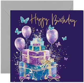 Beautiful Happy Birthday Greeting Card for Her - Kids Teen or Adult Woman Birthday Card - Birthday Card for Women - Purple Gifts and Butterfly Design - Awesome Card for Her
