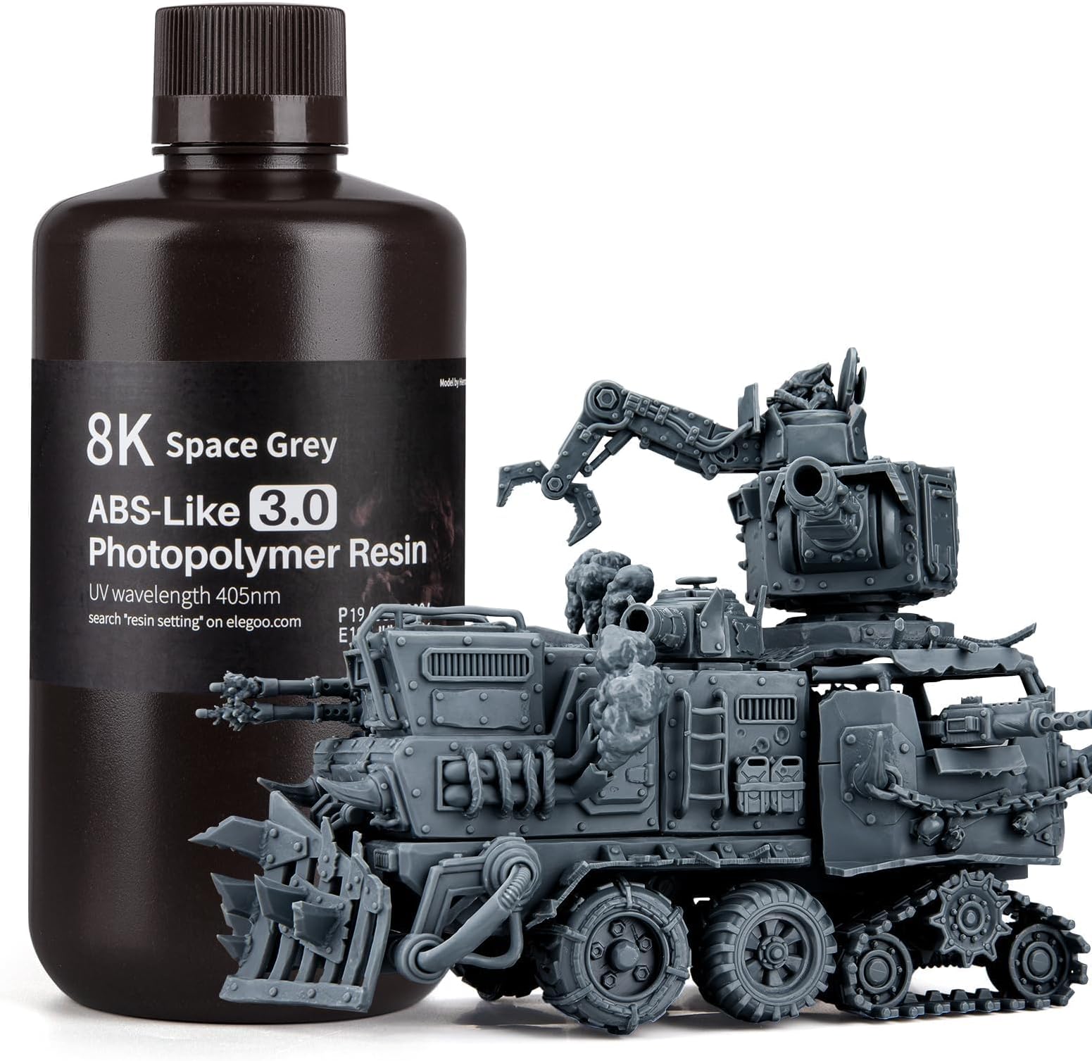 ABS-Like 8K 3D Printer Resin 3.0, 405nm Photopolymer Resin for Mars Saturn Jupiter MSLA DLP LCD 3D Printing with Strength and Toughness, High Precision, Low Viscosity, Space Grey 1000g