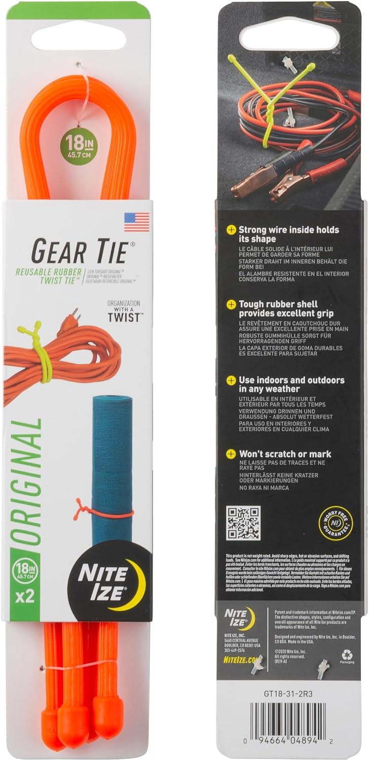 Nite Ize Gear Tie Reusable Rubber Twist Tie - Bendable Rubber Ties for Indoor & Outdoor Use - Reusable Multipurpose Twist Ties for Organizing & More - 18", Orange (3 Pack) image 3