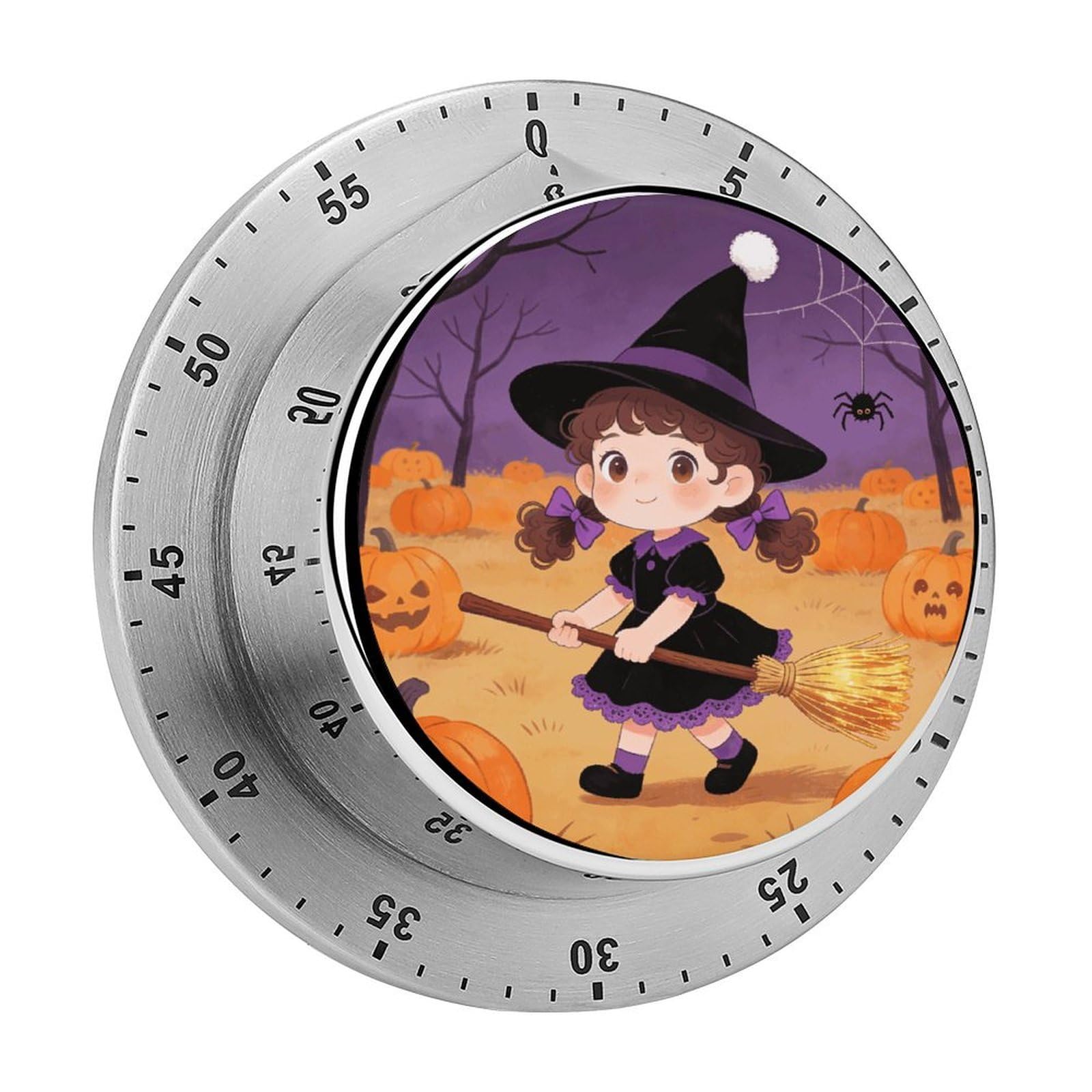 Halloween Mechanical Kitchen Timer, Magnetic Stainless Steel Countdown Timer, Loud Alarm Cooking Timer for Baking, Cooking, Fitness, Classroom, No Battery Needed
