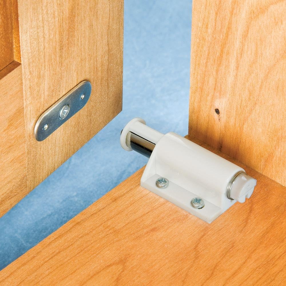 Magnetic Touch Latch, White - Push to Open & Spring Loaded Touch Latches for Cabinet Doors - Sleek, Clean Finish Latch Hardware - Easy Surface Mount Magnetic Door Latches for Modern Kitchens & Closets