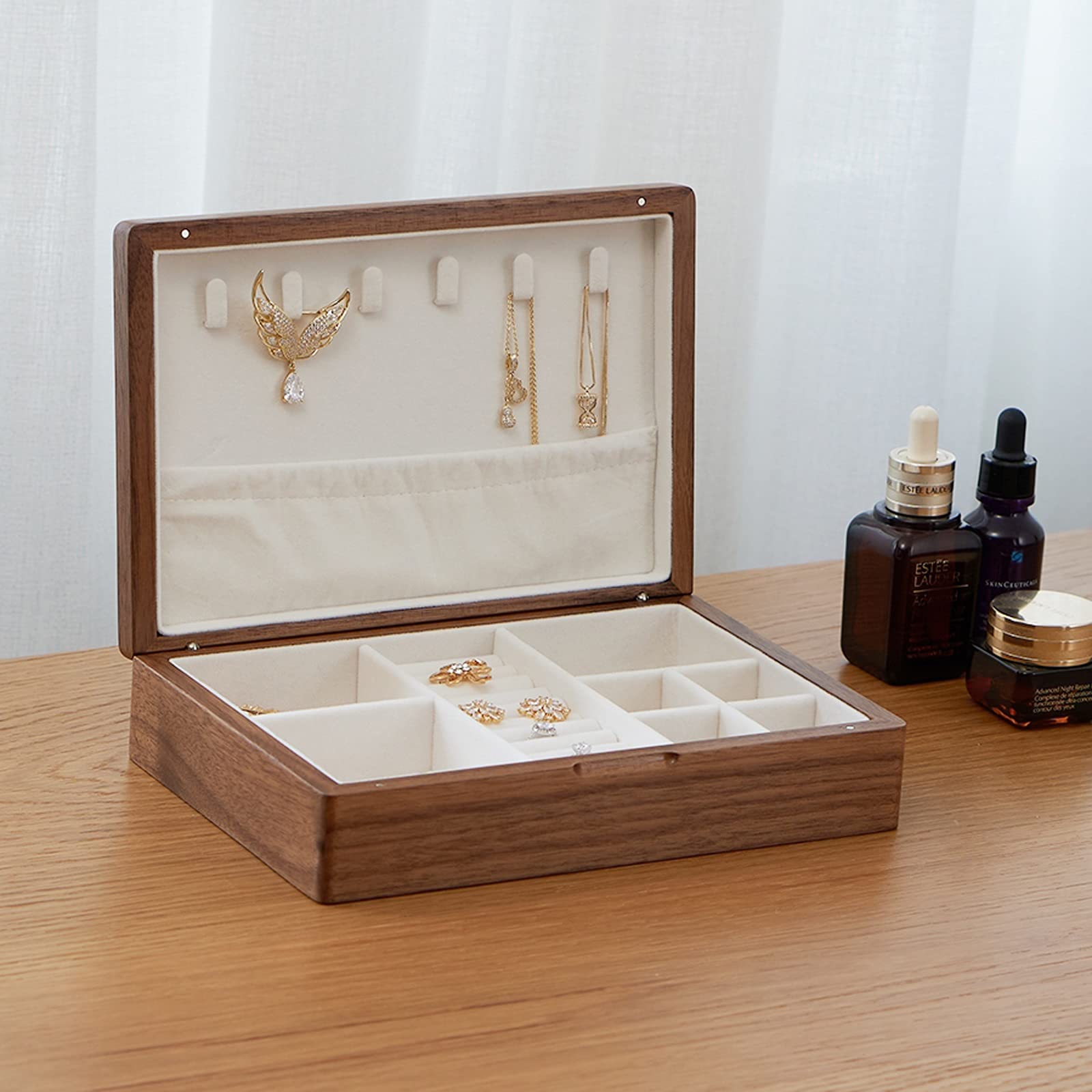 Caja Joyero Organizador Caja de almacenamiento de joyería de gran capacidad Joyería de madera Organizador de joyería Caja Contenedores de artesanía for gemelos, anillos, colgantes, organización de cad