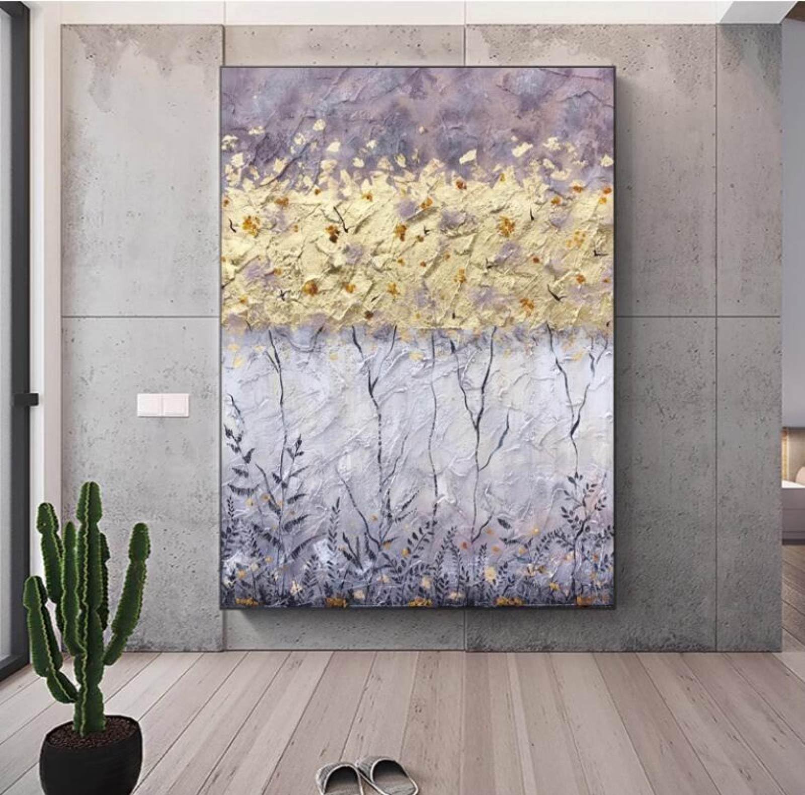 Peinture à l'huile feuille d'or faite main art mural luxe