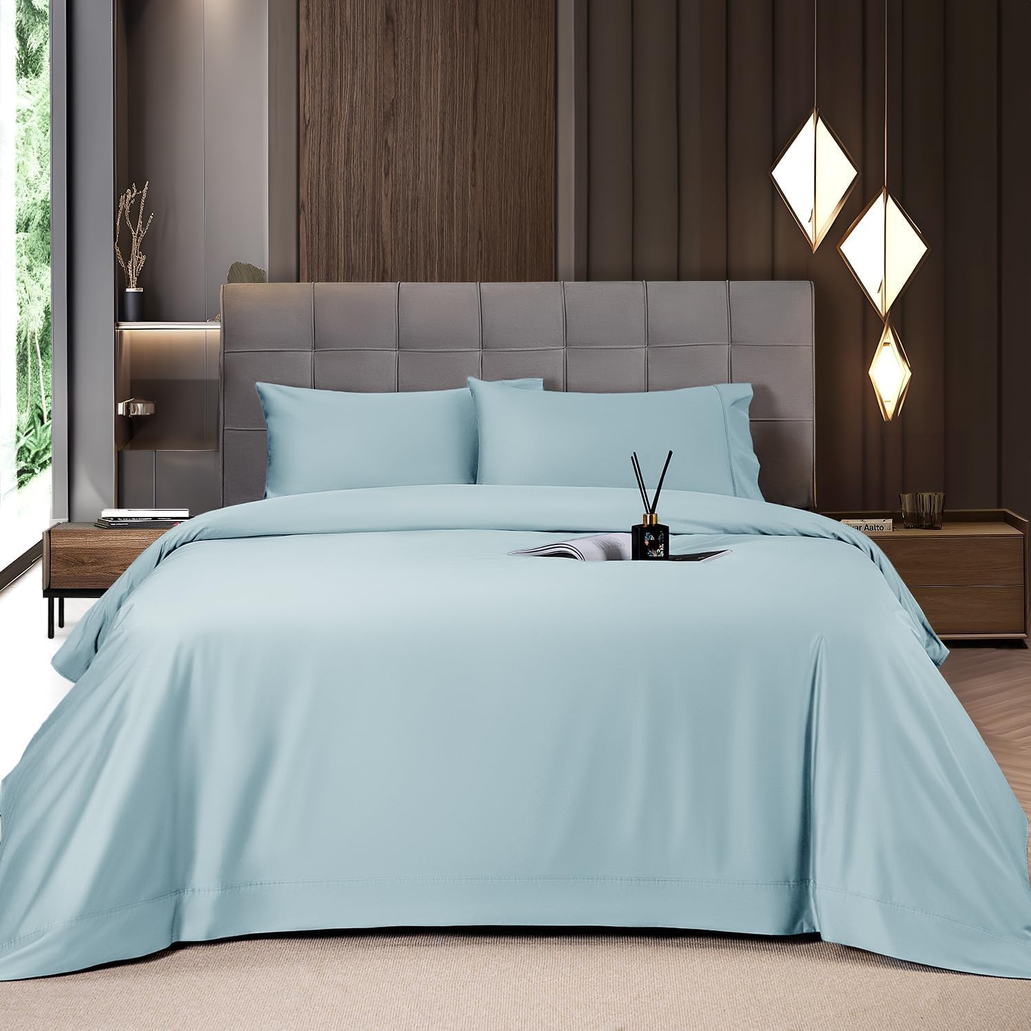 Mush 100% Bamboo Bedsheet for King Size Bed with 2 Pillow Covers | Luxuriously Soft, Breathable and Naturally Anti Microbial Thermoregulating Bed Sheet 400TC (Aqua Blue) (B0CN3C64MZ) Amazon Price History, Amazon Price Tracker