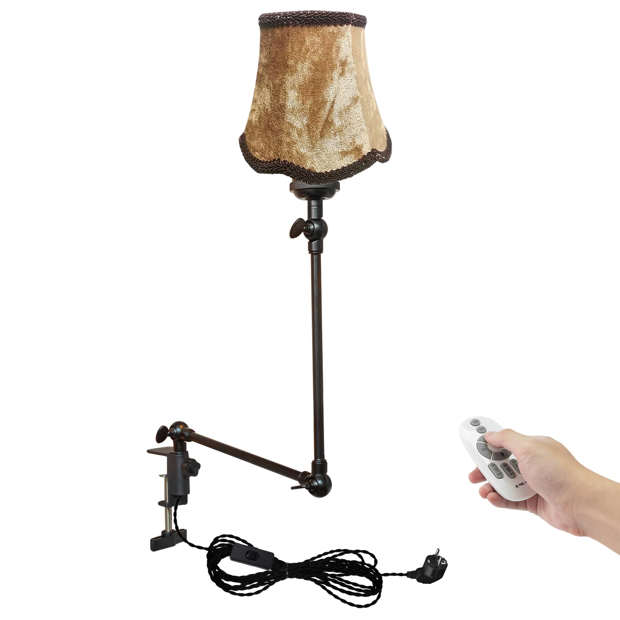 Klemmleuchte mit Fernsteuerung,1 Packung Leselampe mit 2,5 m Kabel, Dimmbar Nachttischlampe,Augenpflege Schreibtischlampe für Büro Heimgebrauch, E27 Lampenhalterung - DZ0330/7