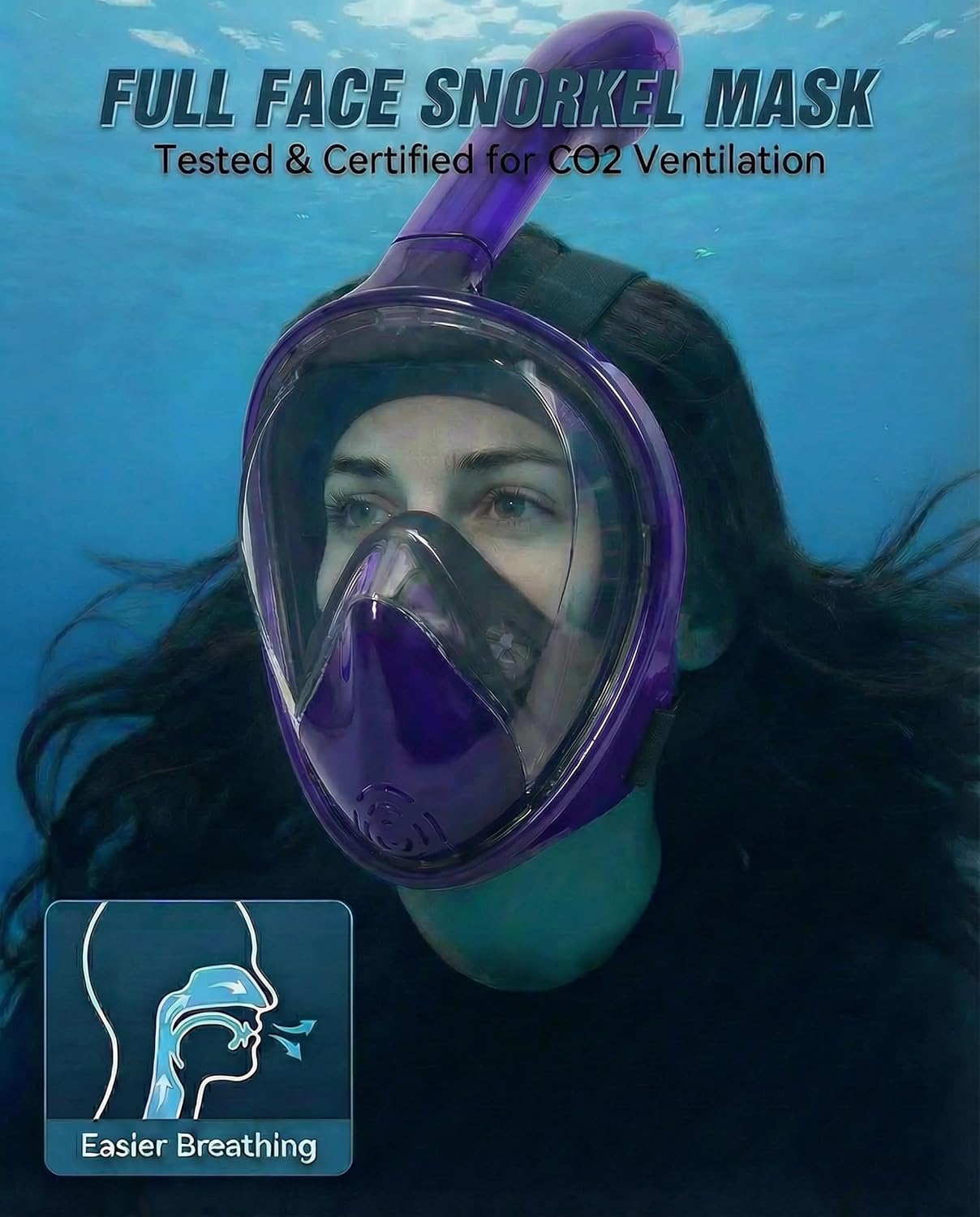 Snorkel Mask Adult, Full Face Snorkel Mask 180°Panoramic Anti-Fog Anti-Leak Snorkel Set with Detachable Snorkel Tube & Camera Mount for Swimming & Snorkeling - Image 2