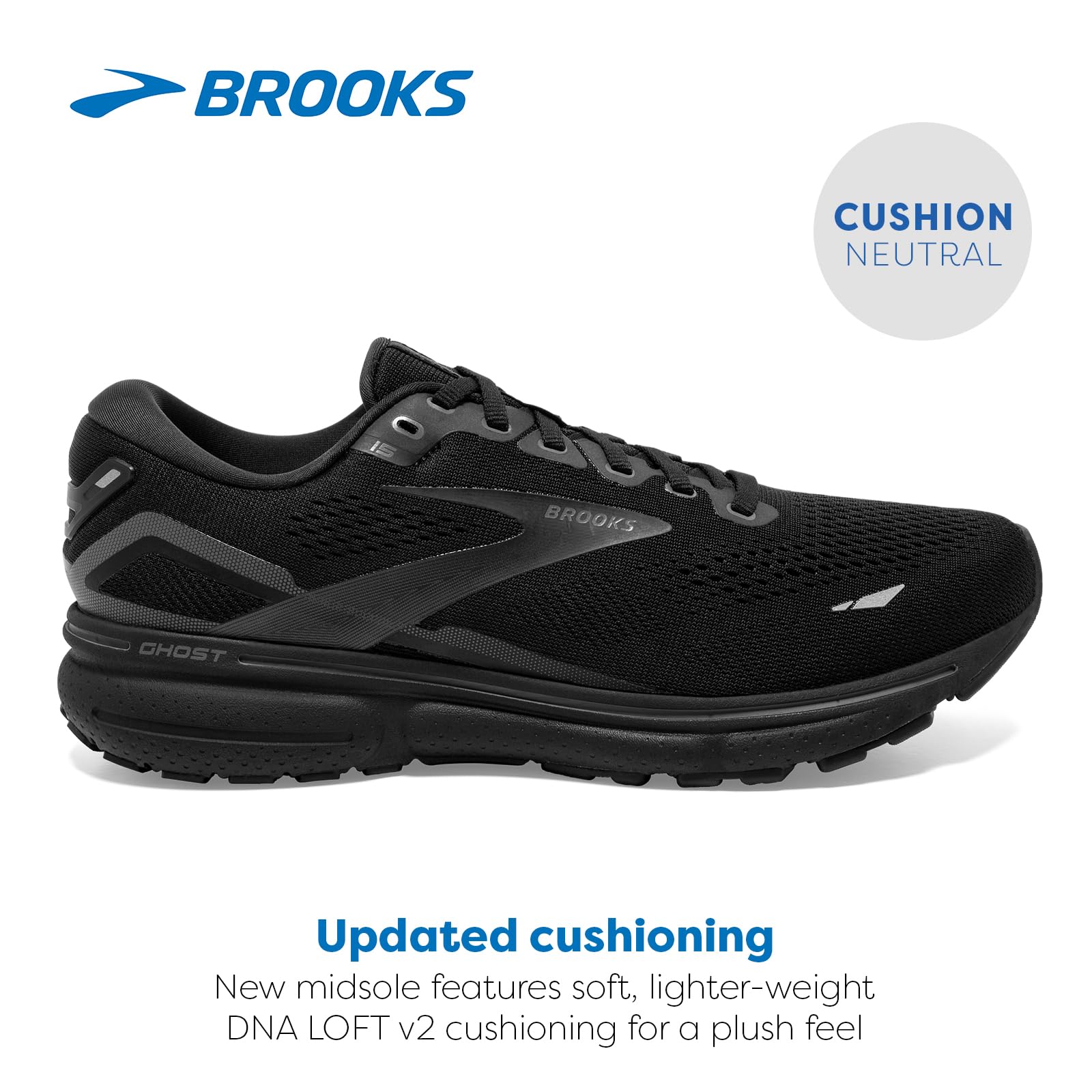 Brooks Men's Ghost 15 Neutral Running Shoe - Black/Black/Ebony - 9.5 Medium