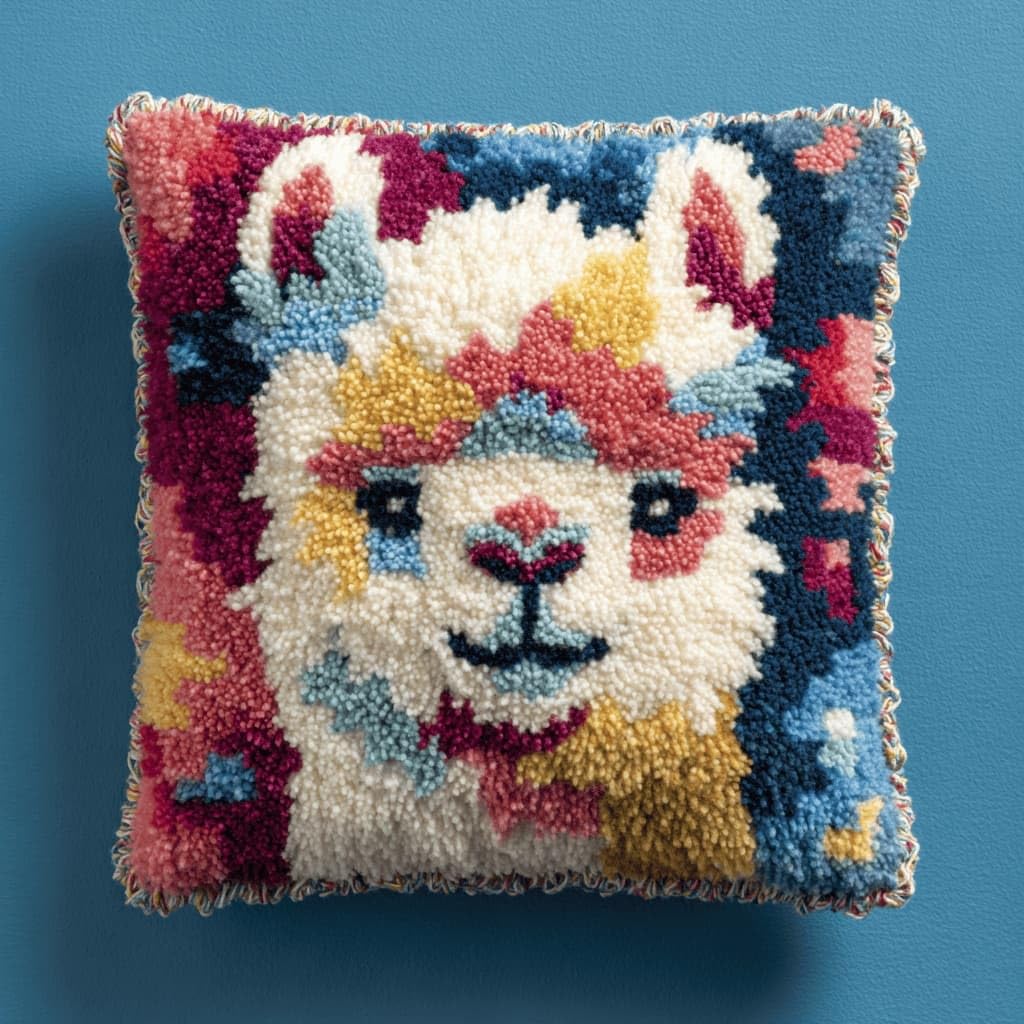 AxiangziK Latch Hook Pillow Kit for Adults,Alpaca 17X17In Latch Hook Kit for Pillow Cover with Instruction for Beginner Cross Stitch Sofa Cushion Cover with Crochet Yarn for Beginners and Home Decor