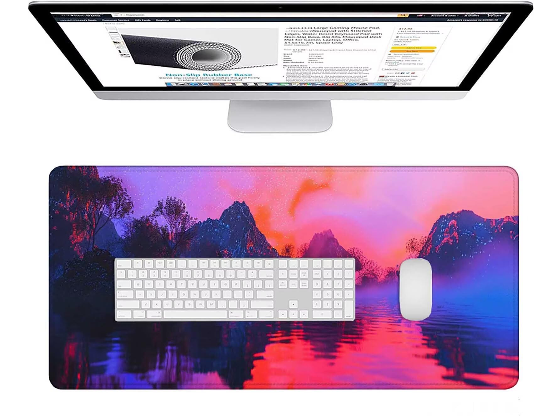 Alfombrilla Ratón Gaming, Grande Alfombrilla Ratón XXL 1600x800x3 mm, Rosa Mouse Pad Lago Protector Escritorio Impermeable y Antideslizante, Gaming Mousepad Mejora La Precisión y La Velocidad w-4061