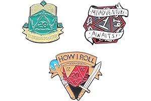 DND Hard Enamel Pins Set of 3 Styles (D20 Dice, Dragon, Sword)