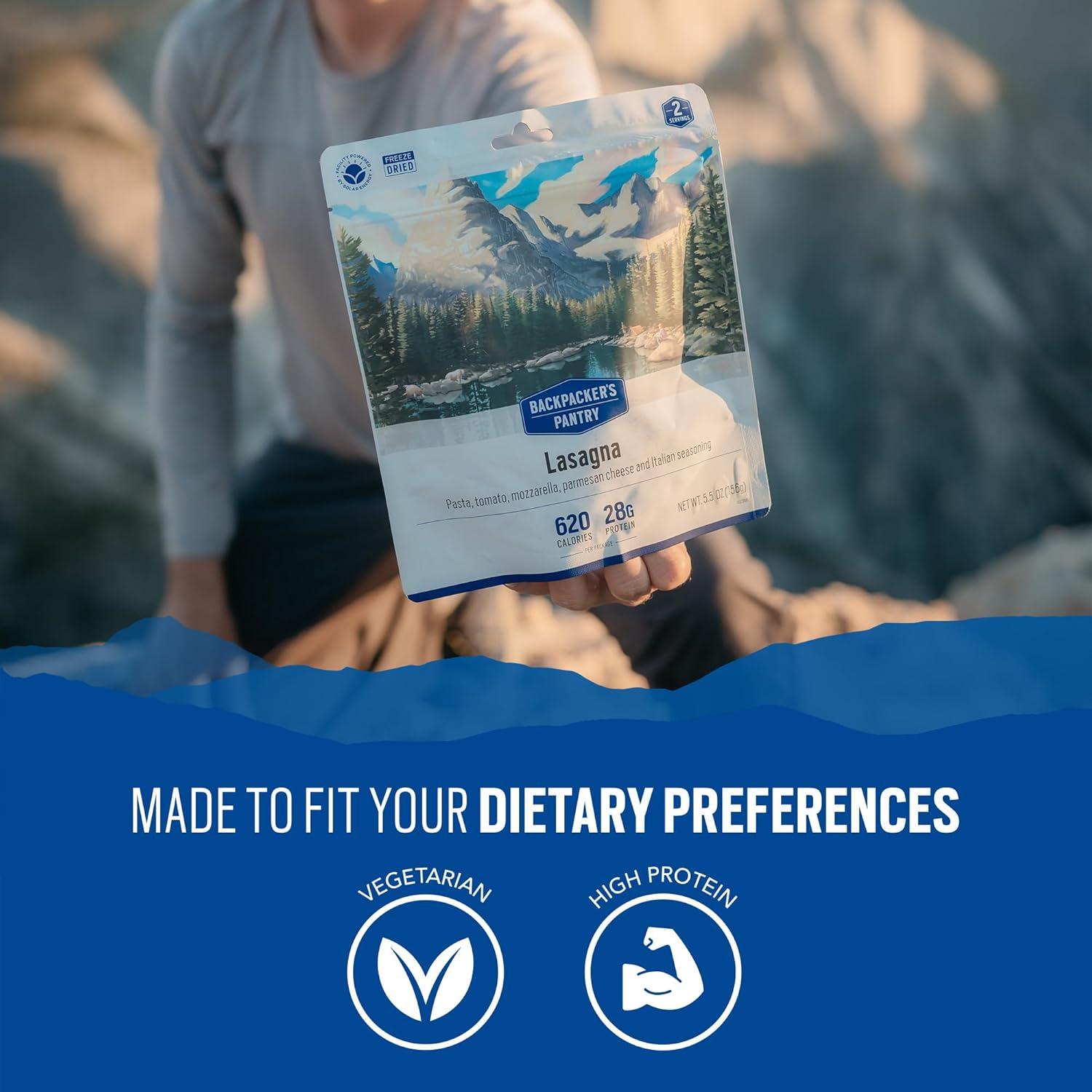 Backpacker's Pantry Lasagna, 2 Servings Per Pouch (6 Count), Freeze Dried Food, 19 Grams of Protein, Vegetarian