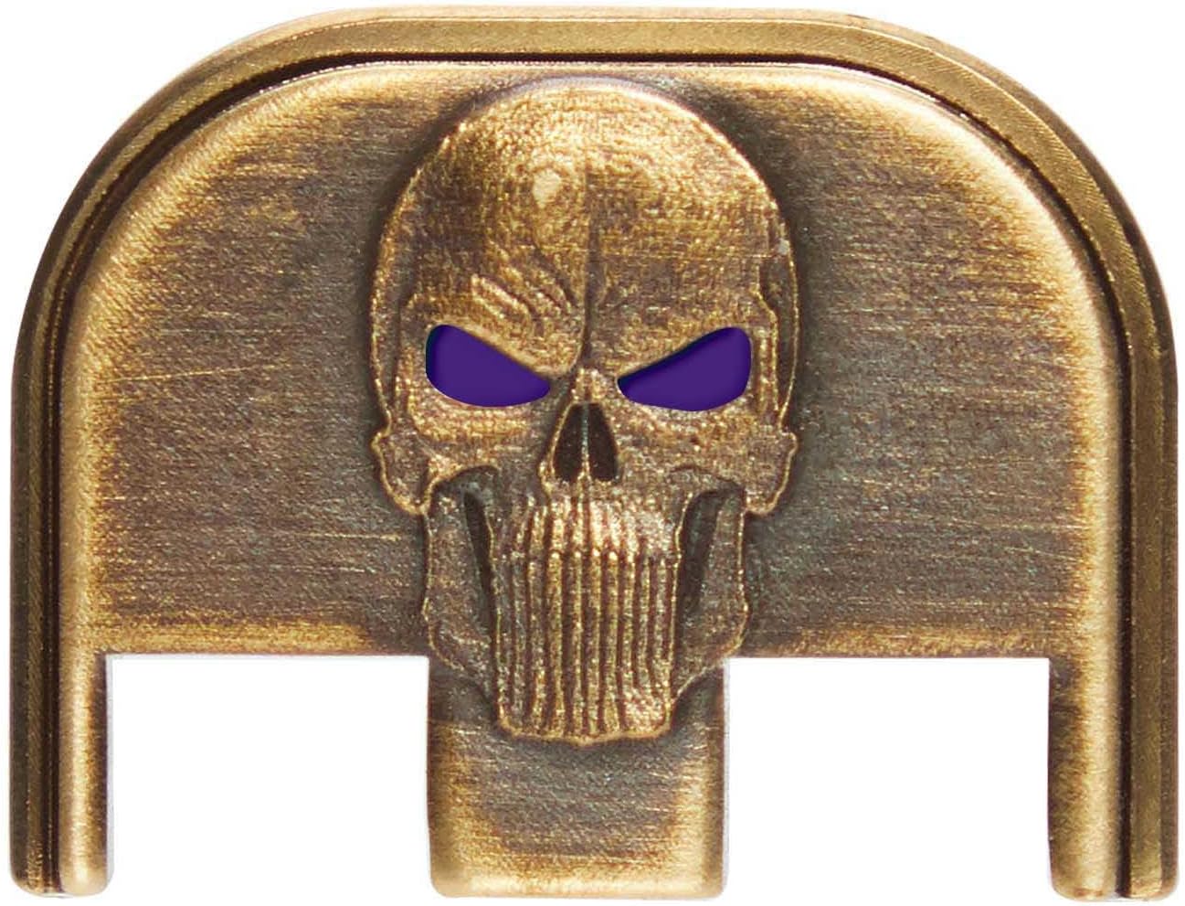 NDZ Performance Brass Slide Cover Back Plate for Glock Gen 1-5 & 43 43X 48 – 3D NDZ Skull Engraved Rear Plate – Custom Eye Color Options – CNC Machined – USA Made