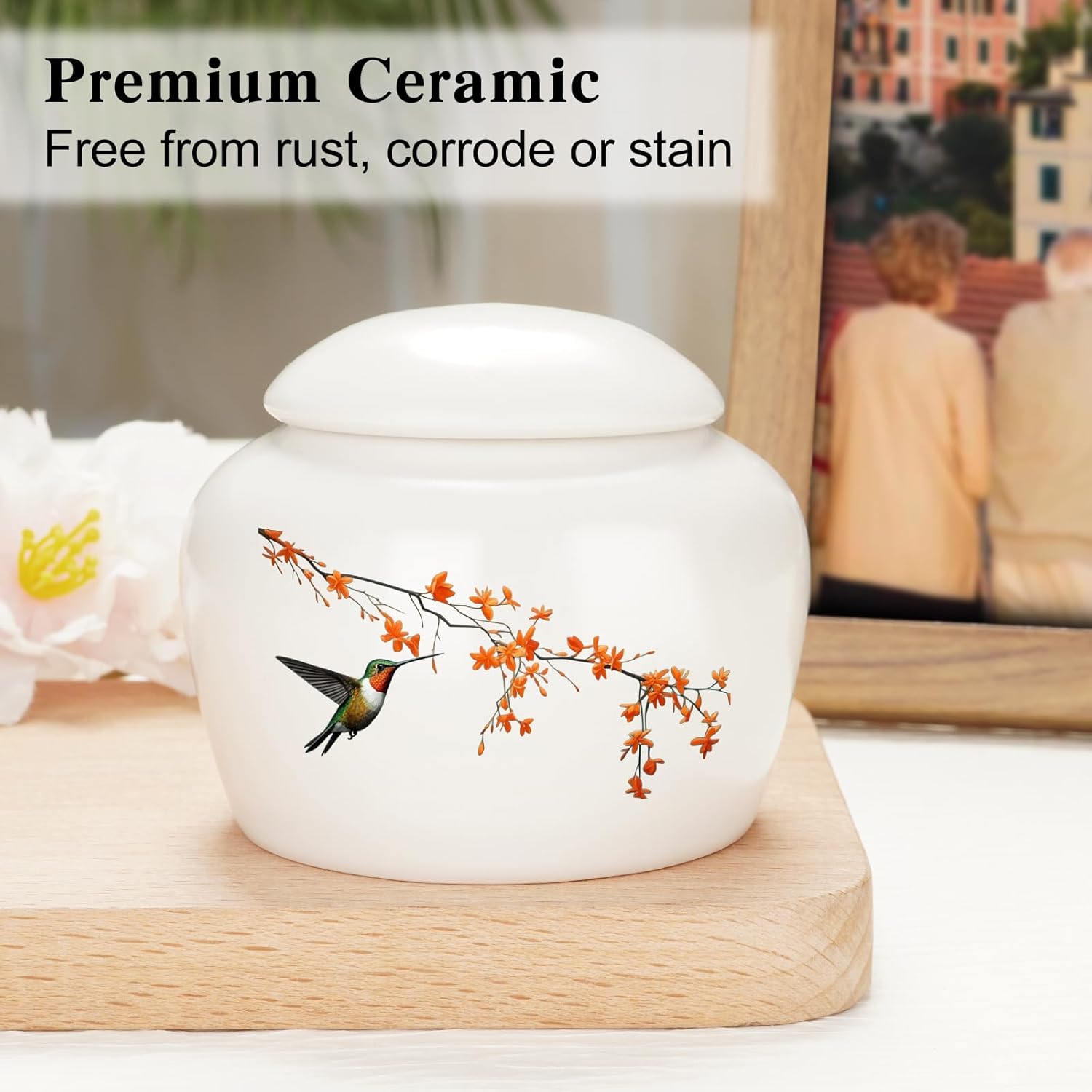 abooxiu Small Urns for Human Ashes Keepsake Mini Cremation Urns for Ashes Ceramic Cremation Keepsakes Memorial Ash Keepsake with Hummingbird and Maple Blossom Decorative Burial Urn for Adult Men Women - Image 4