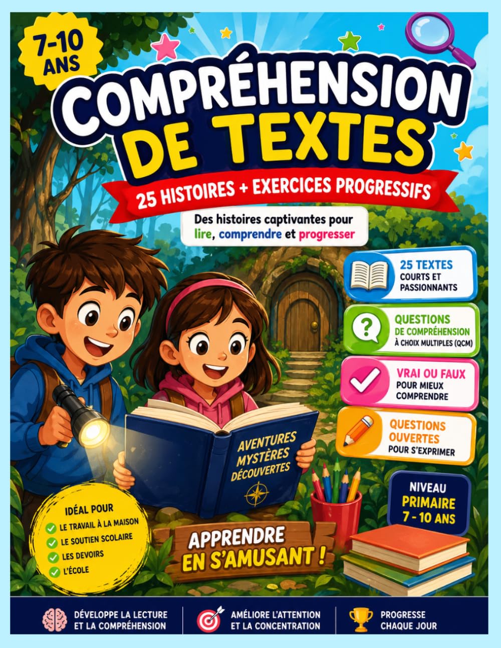 Compréhension de Textes pour Enfants : 25 Histoires + Exercices Progressifs | Lecture + Vrai/Faux + QCM | Niveau Primaire 7-10 ans: Livre éducatif de ... activités pédagogiques, français primaire ...