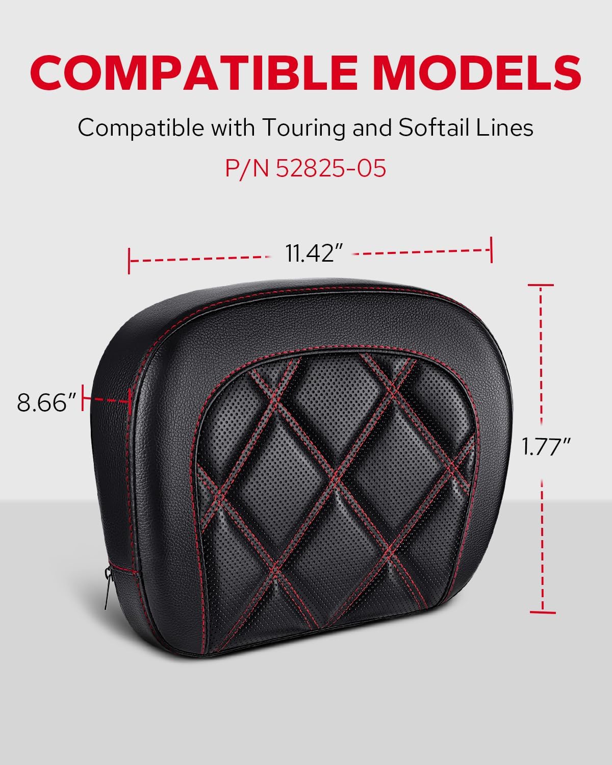 Amazicha Passenger Sissy Bar Backrest Pad, Quick Release Backrest Sissy Bar Pad Fit for Harley Davidson Softail Touring Electra Glide Street Glide Road Glide Road King (Red)