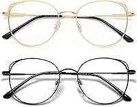 Vista 10 de ANDWOOD Gafas de bloqueo de luz azul para mujer, diseño de ojo de gato, lentes de computadora, marco de metal, hipster, paquete de 2