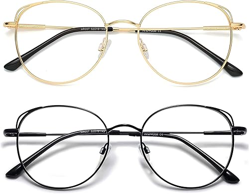Miniatura 10 de ANDWOOD Gafas de bloqueo de luz azul para mujer, diseño de ojo de gato, lentes de computadora, marco de metal, hipster, paquete de 2