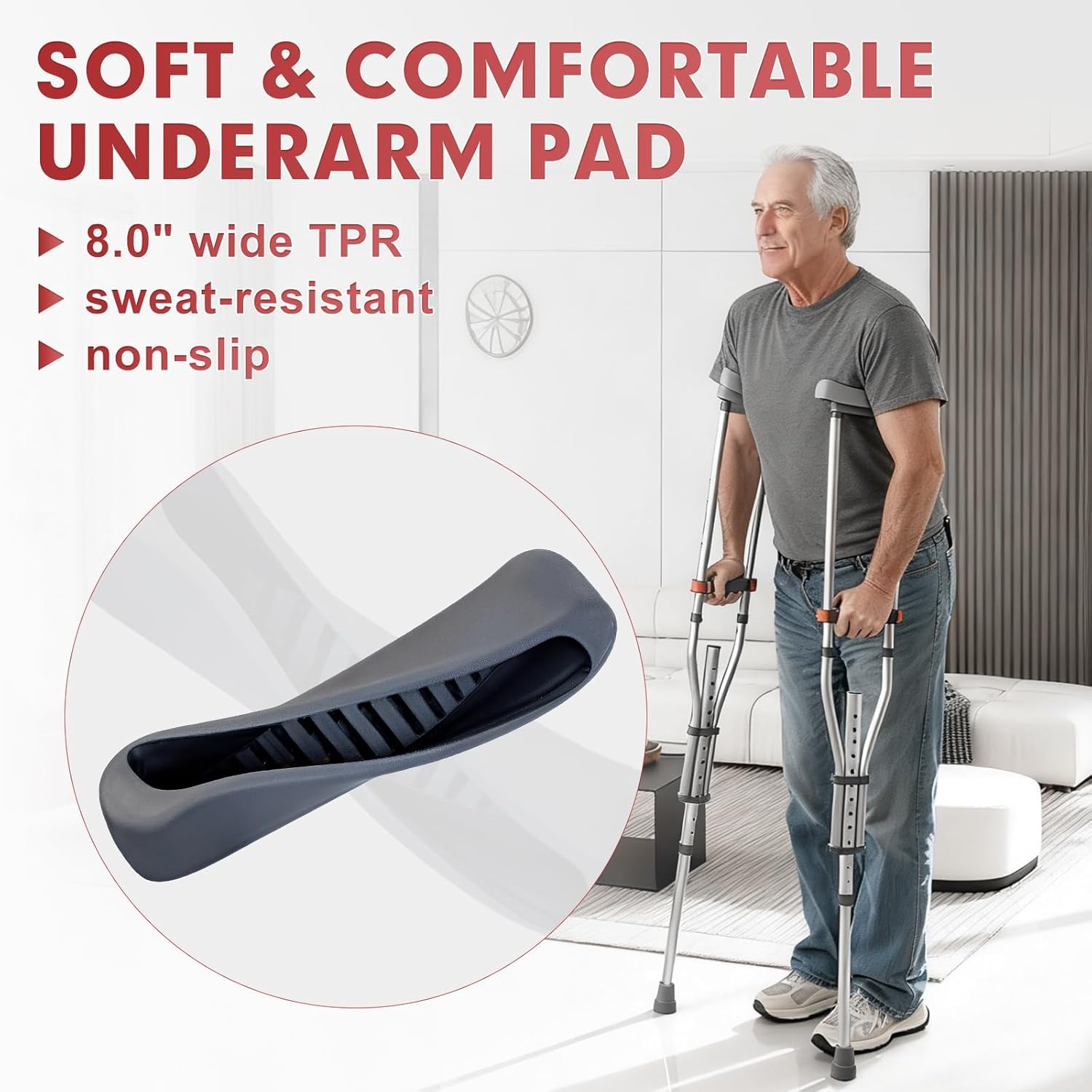 Muletas Axilares Ajustables en Altura, 1 Par Plegables de Aluminio, 150 KG Carga, Almohadillas Suaves para Adultos, Lesionados y Rehabilitación