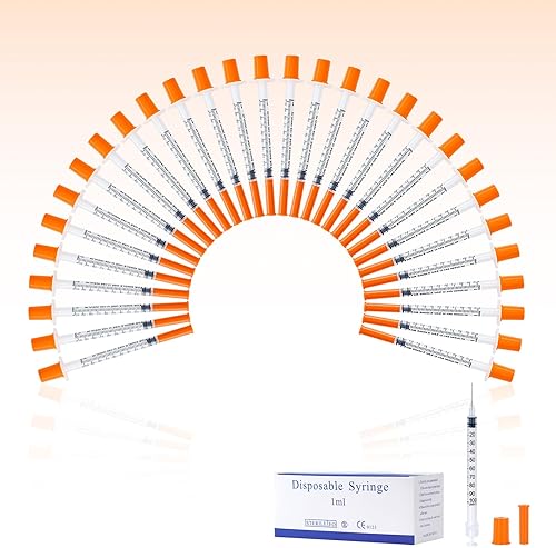 Jeringas desechables de 1ml/cc 30G de 1/2 pulgada con aguja, cada una envuelta individualmente. Paquete de 30 (1cc-30G 1/2"-30 PACK)