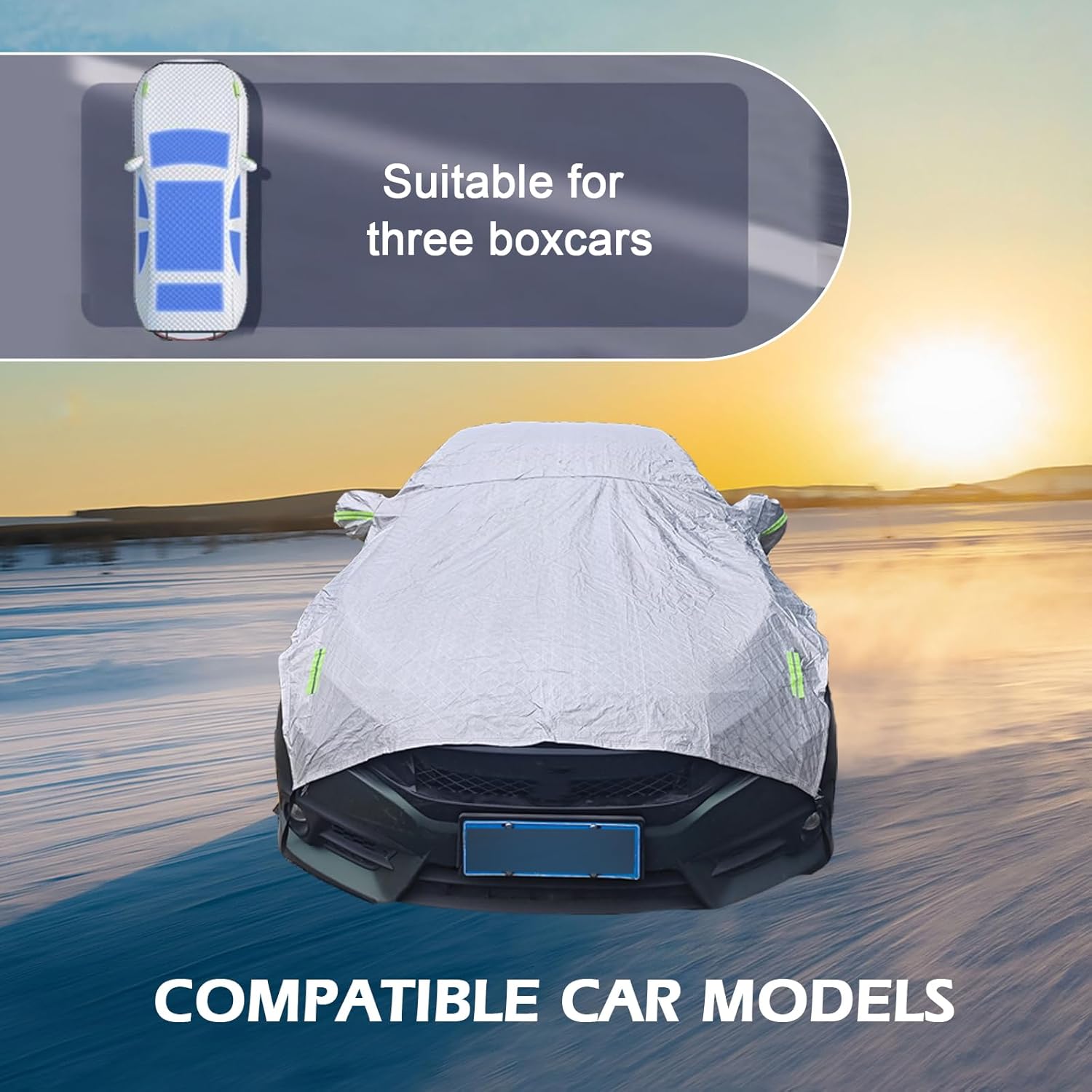 MLY 1 PC SUV Car Cover Waterproof All Weather, 17.72 Ft Cotton with Reflective Windproof Straps, All-Season Outdoor Protection Car Cover for SUVs, Sun Rain Snow Defense (Silver)