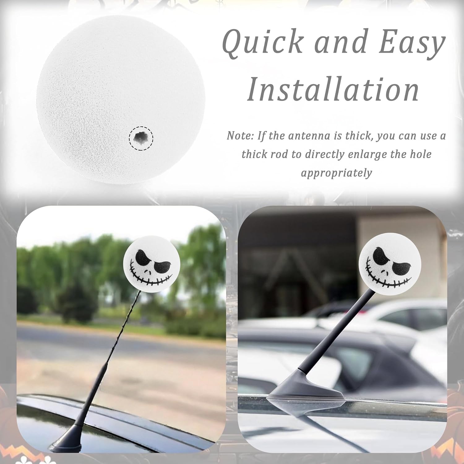 Halloween Skull Spooky Smile Car Antenna Topper,Cute Antenna Toppers for Vehicles as Halloween Cars Decor,Funny Antennas Balls for Cars Exterior Accessories Fit Car Truck SUV (White)